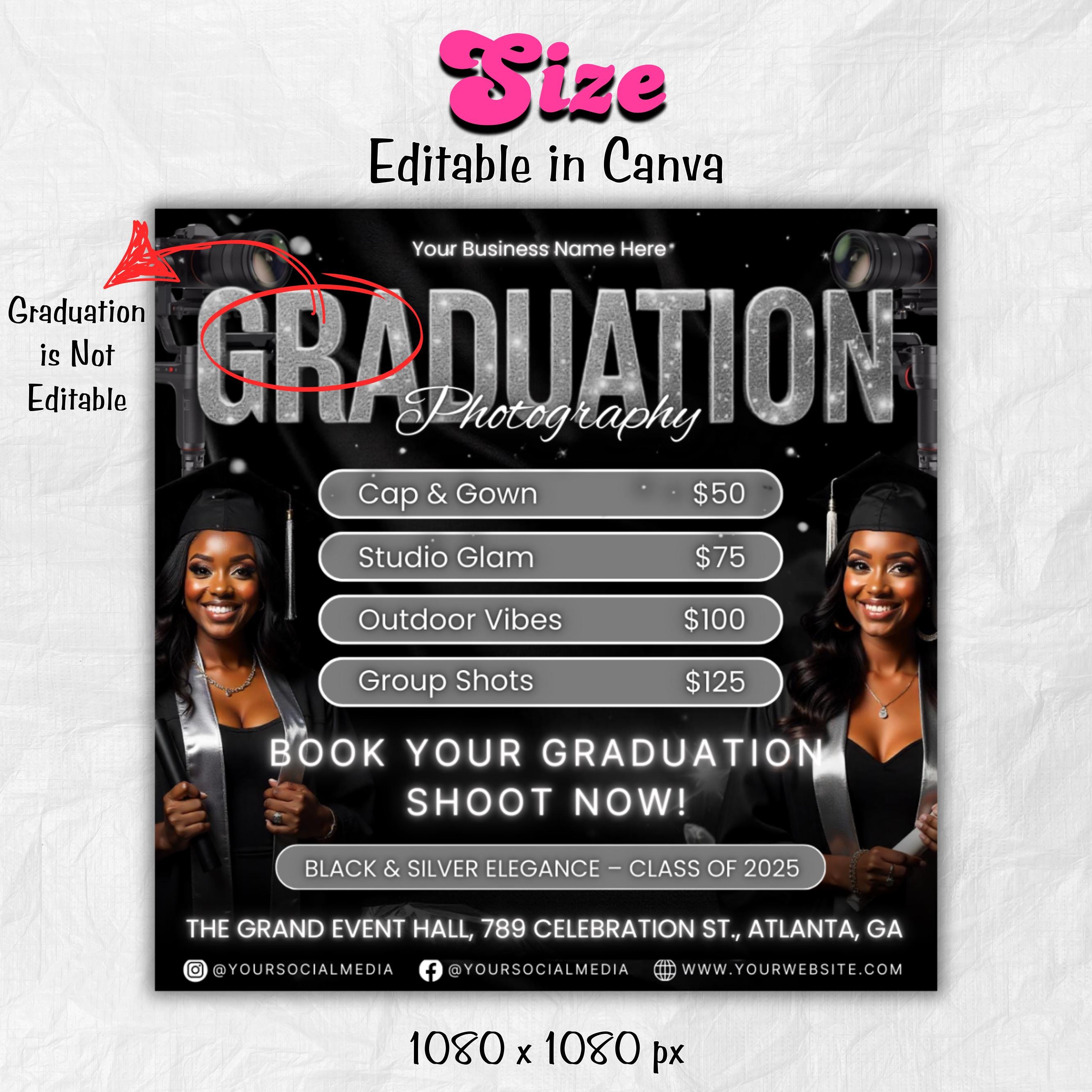 Graduation Photoshoot Flyer, Graduation Photos Flyer, Photographer Flyer, Grad Photo Shoot Flyer, Graduation Season Flyer, Canva Template,