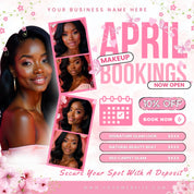April Booking Flyer Canva Template, Diy April Flyer, Hair Flyer, Easter Booking Flyer, Springs Flyers, April Makeup Flyer, Book Now Flyer