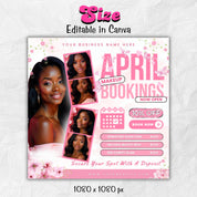 April Booking Flyer Canva Template, Diy April Flyer, Hair Flyer, Easter Booking Flyer, Springs Flyers, April Makeup Flyer, Book Now Flyer