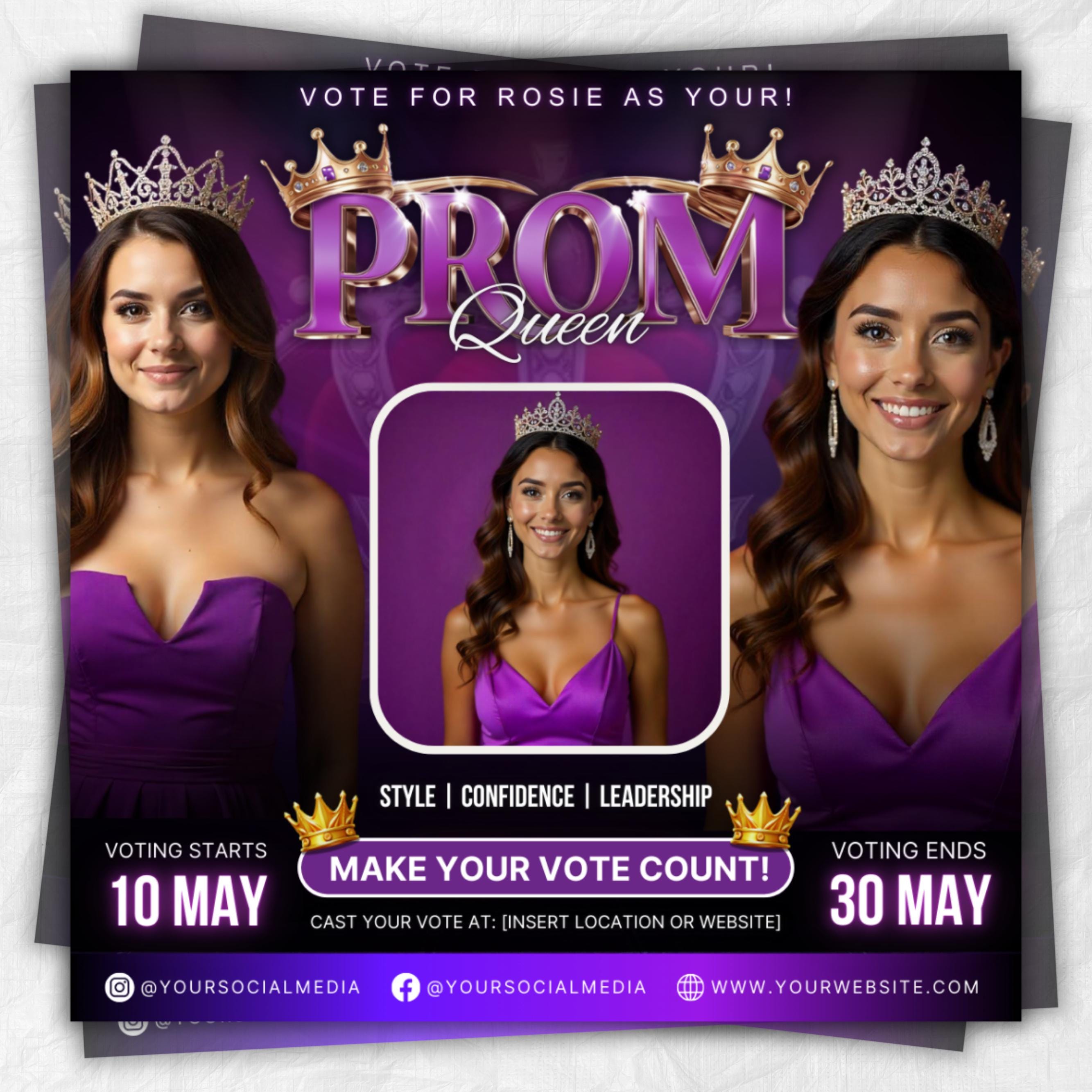 Vote Prom Queen Flyer, Prom Flyer, Prom Queen Campaign, Prom Queen Flyer, Campaign Flyer, High School Class of 2025, Homecoming Queen Flyer