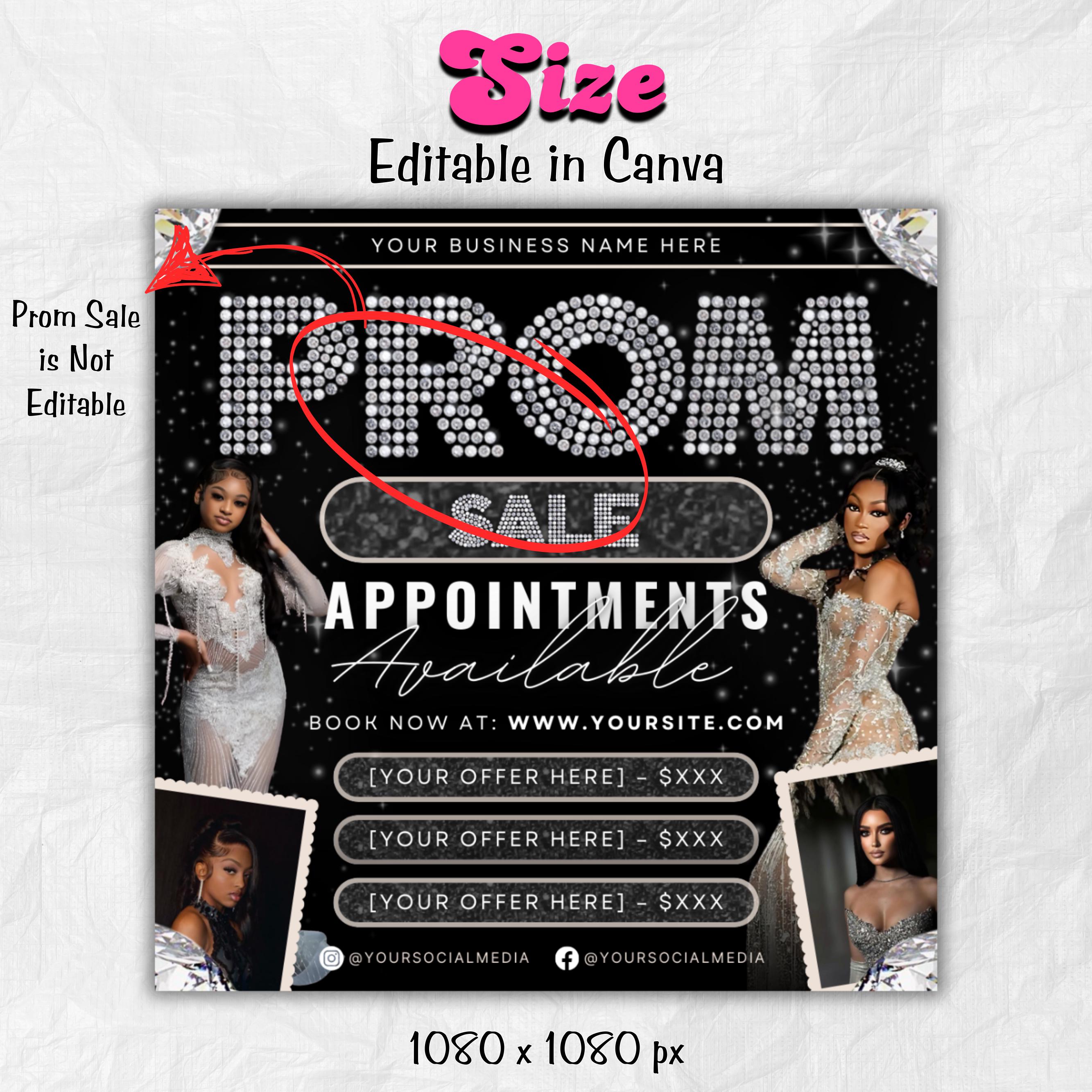 Prom Makeup Specials Flyer, Prom Makeup Artist Flyer, Prom Queen MUA Flyer, Prom Appointments Bookings,Social Media Instagram Canva Template