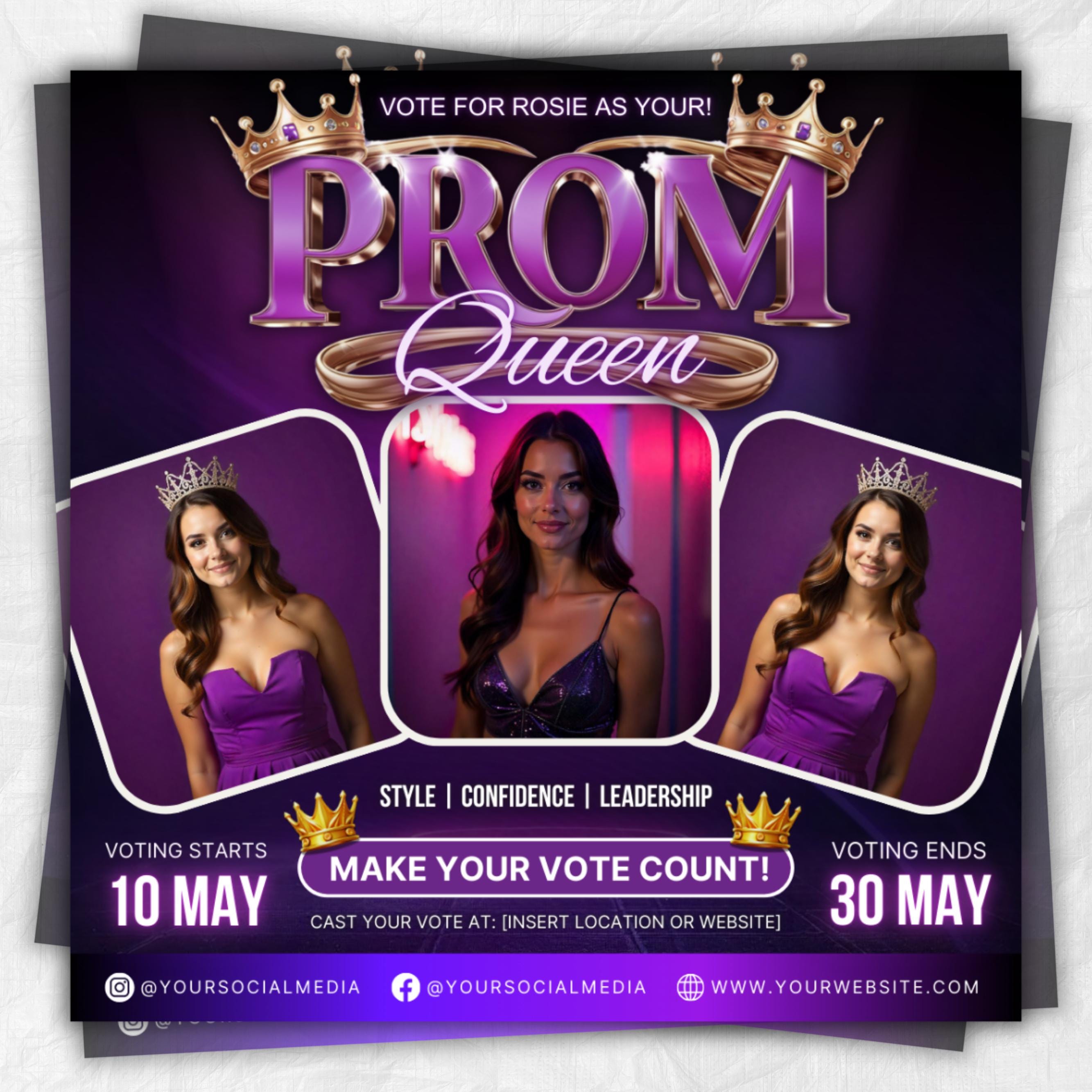 Vote Prom Queen Flyer, Prom Flyer, Prom Queen Campaign, Prom Queen Flyer, Campaign Flyer, High School Class of 2025, Homecoming Queen Flyer