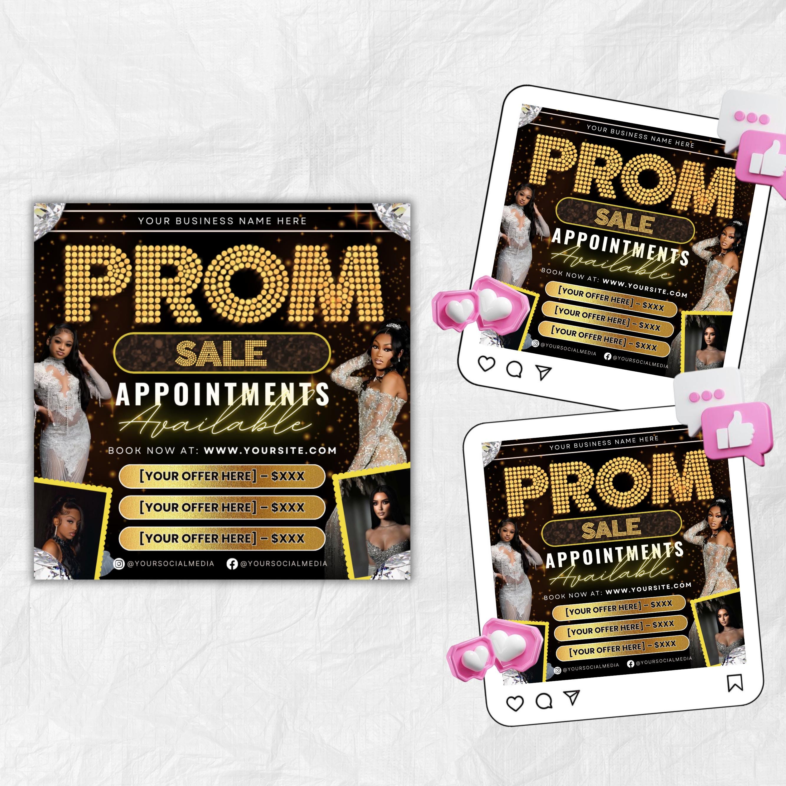 Prom Bookings Flyer, Prom Hair Flyer, Prom Queen MUA Flyer, Prom Flyer, Prom Hairstylist Nails Lashes Makeup MUA Flyer Braids Flyer