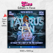 Taurus Season Party Flyer, Birthday Szn Flyer, Taurus Invitation Flyer, Taurus Birthday Event, Social Media Flyer, Premade Flyer Template