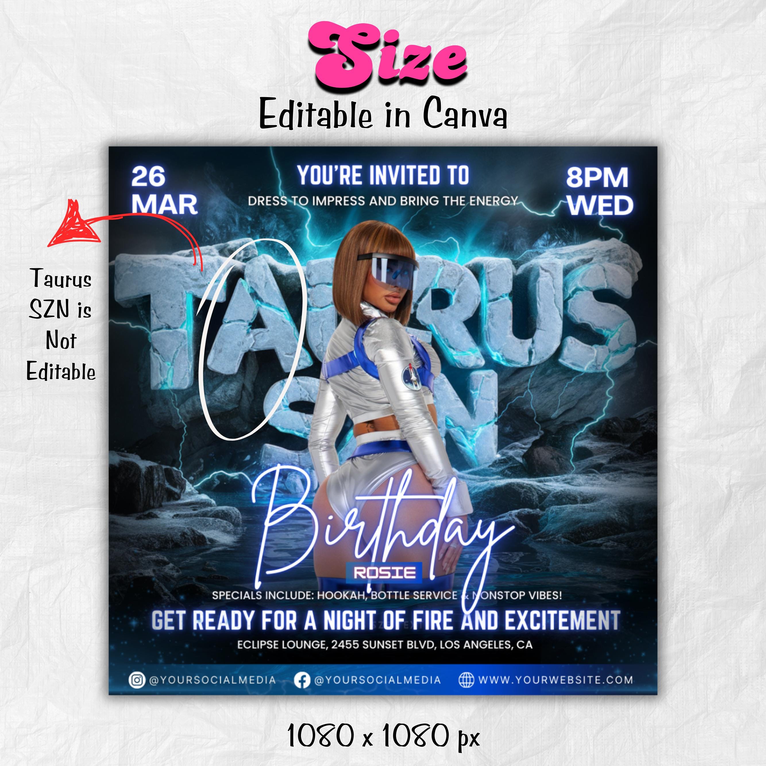 Taurus Season Party Flyer, Birthday Szn Flyer, Taurus Invitation Flyer, Taurus Birthday Event, Social Media Flyer, Premade Flyer Template