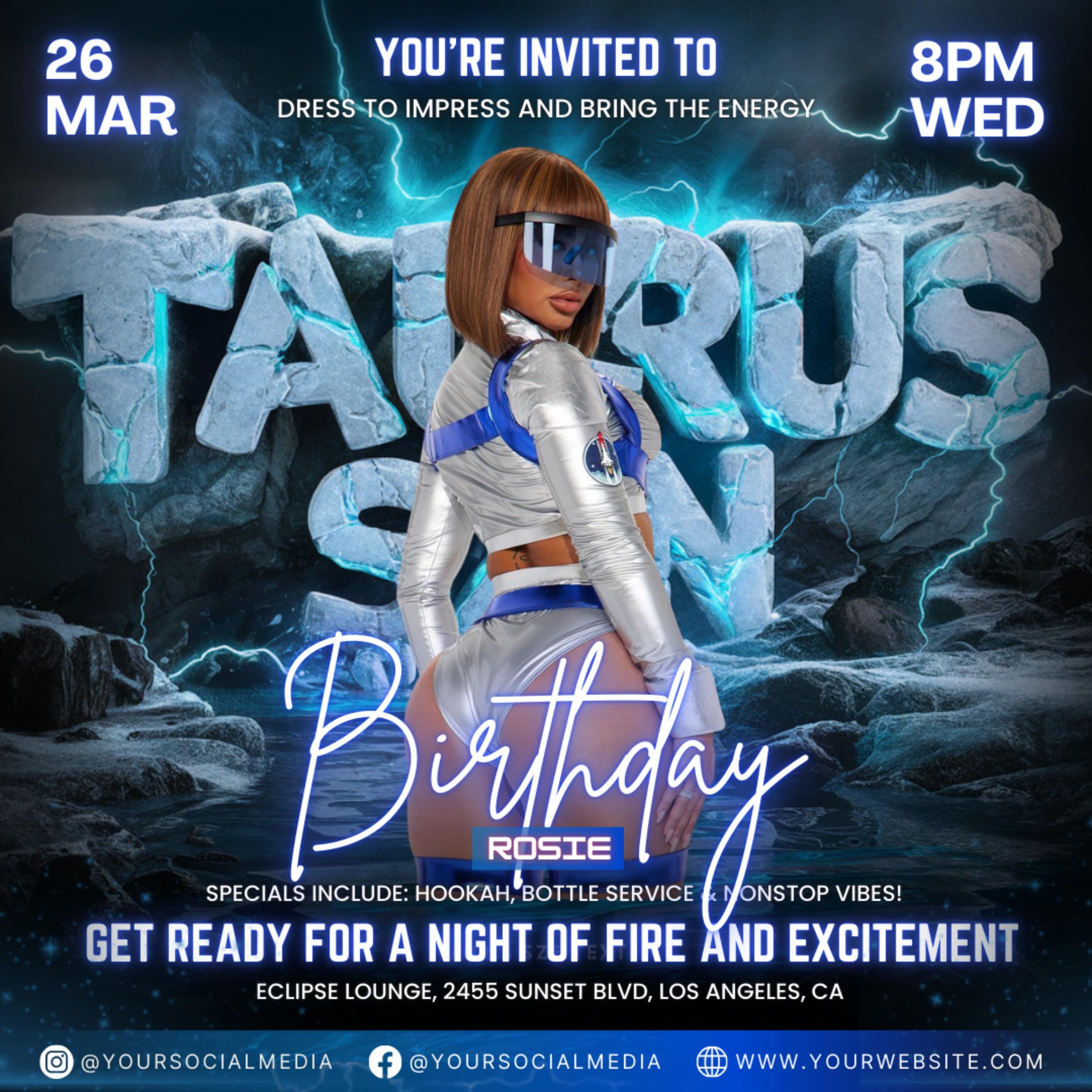 Taurus Season Party Flyer, Birthday Szn Flyer, Taurus Invitation Flyer, Taurus Birthday Event, Social Media Flyer, Premade Flyer Template