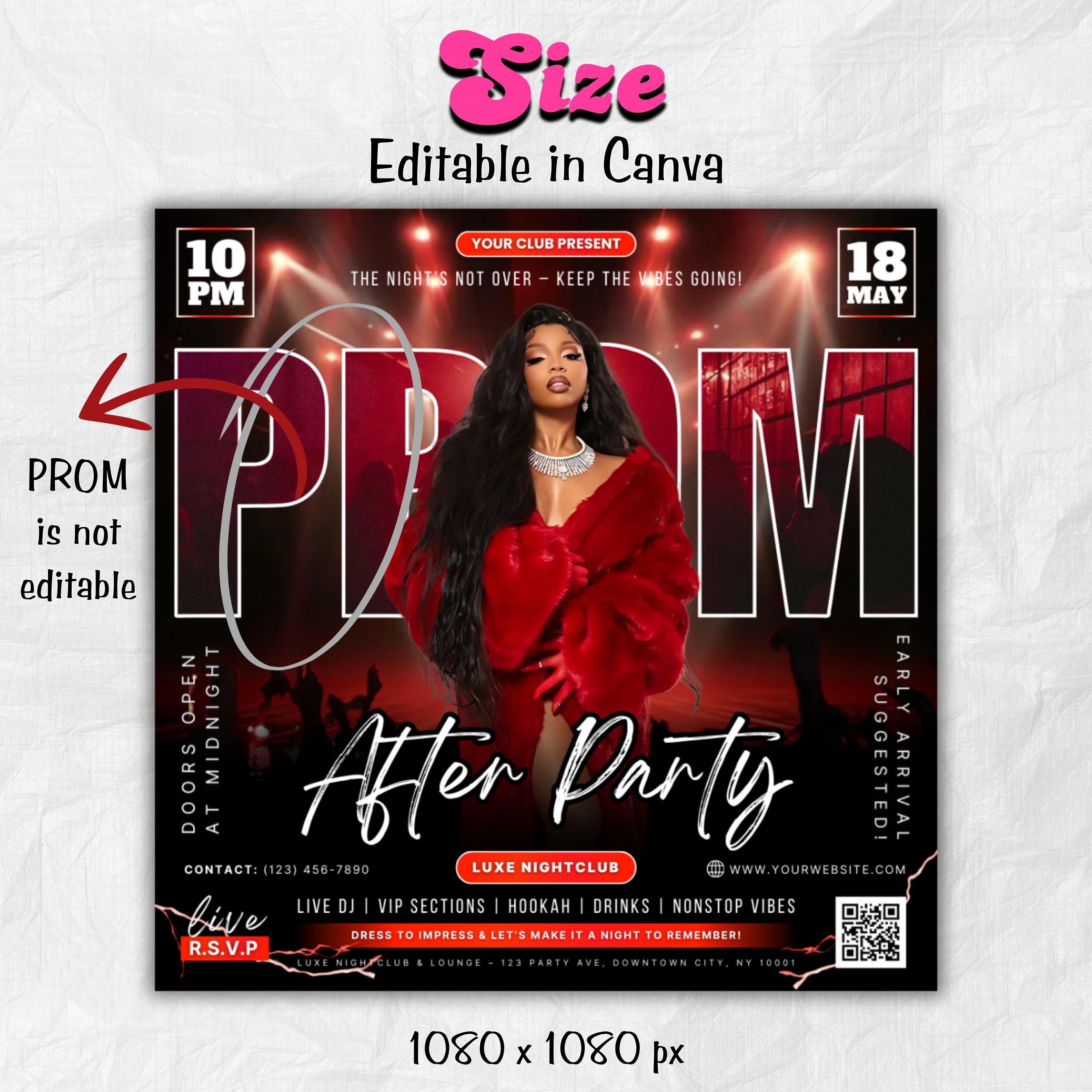 Prom After Party Flyer, College School After Party, Prom Season Flyer, Prom Party Invite, Prom Send Off Party Invitation, Canva Template