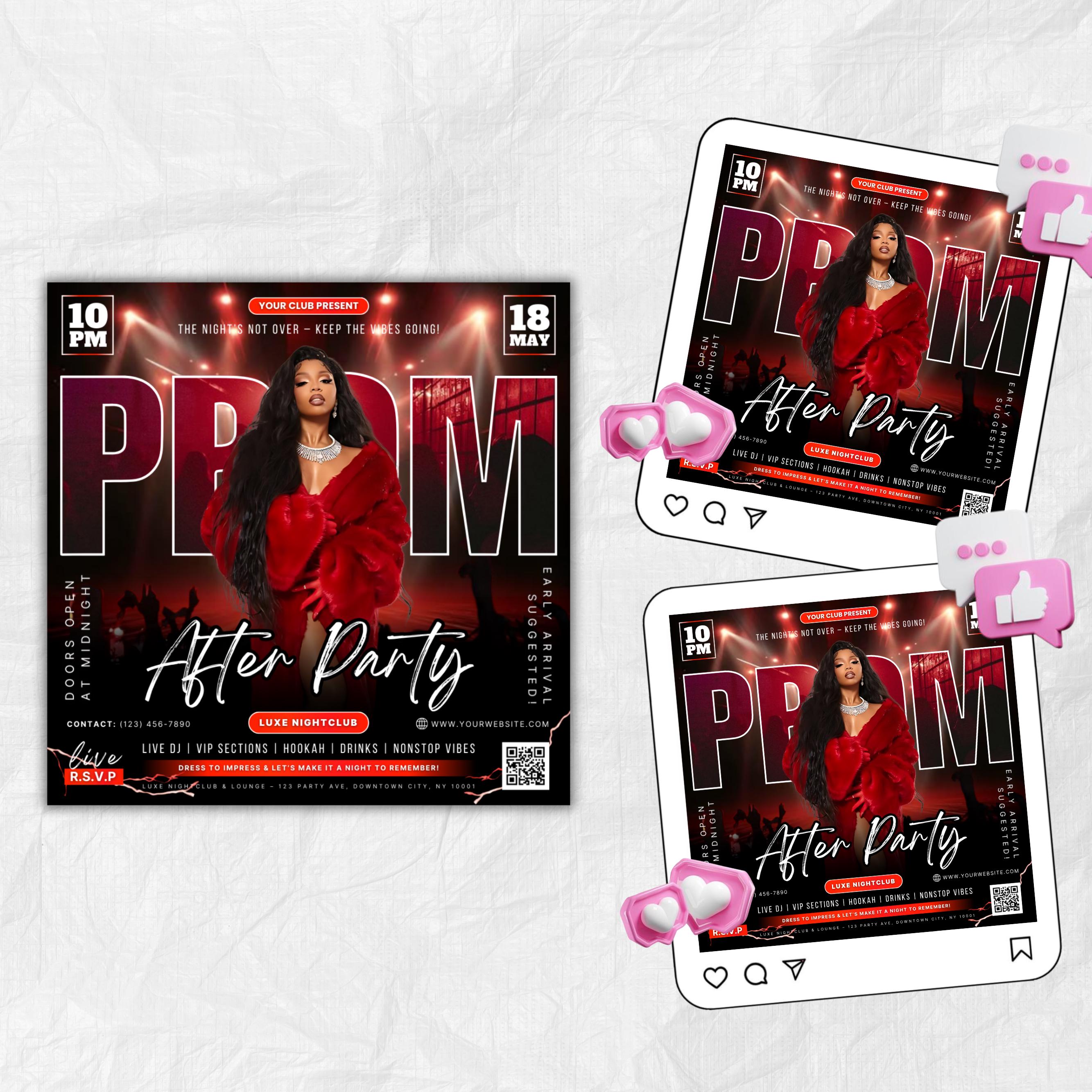 Prom After Party Flyer, College School After Party, Prom Season Flyer, Prom Party Invite, Prom Send Off Party Invitation, Canva Template