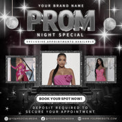 Prom Bookings Flyer, Prom Hair Flyer, Prom Queen MUA Flyer, Prom Flyer, Prom Hairstylist Nails Lashes Makeup MUA Flyer Braids Flyer Canva