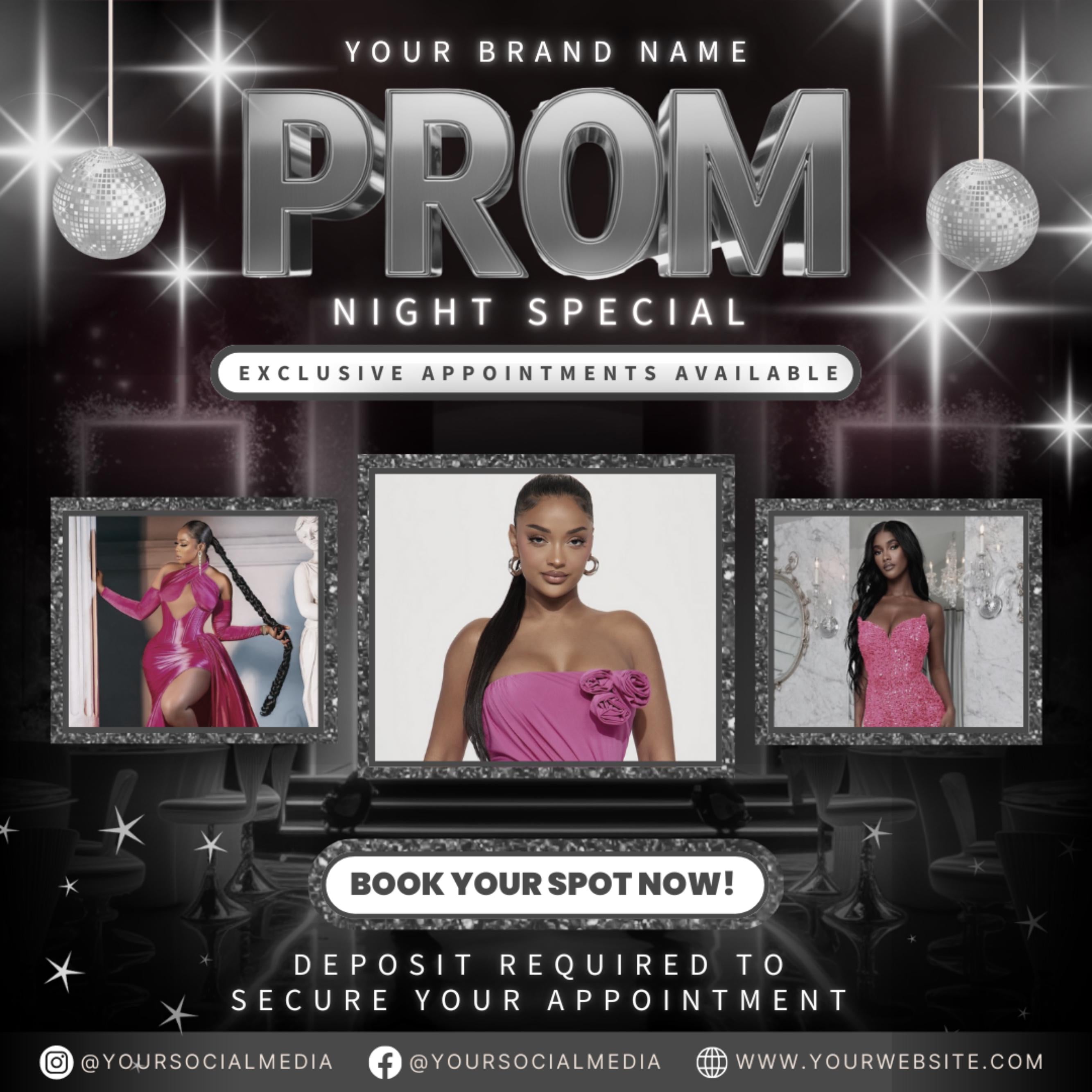 Prom Bookings Flyer, Prom Hair Flyer, Prom Queen MUA Flyer, Prom Flyer, Prom Hairstylist Nails Lashes Makeup MUA Flyer Braids Flyer Canva