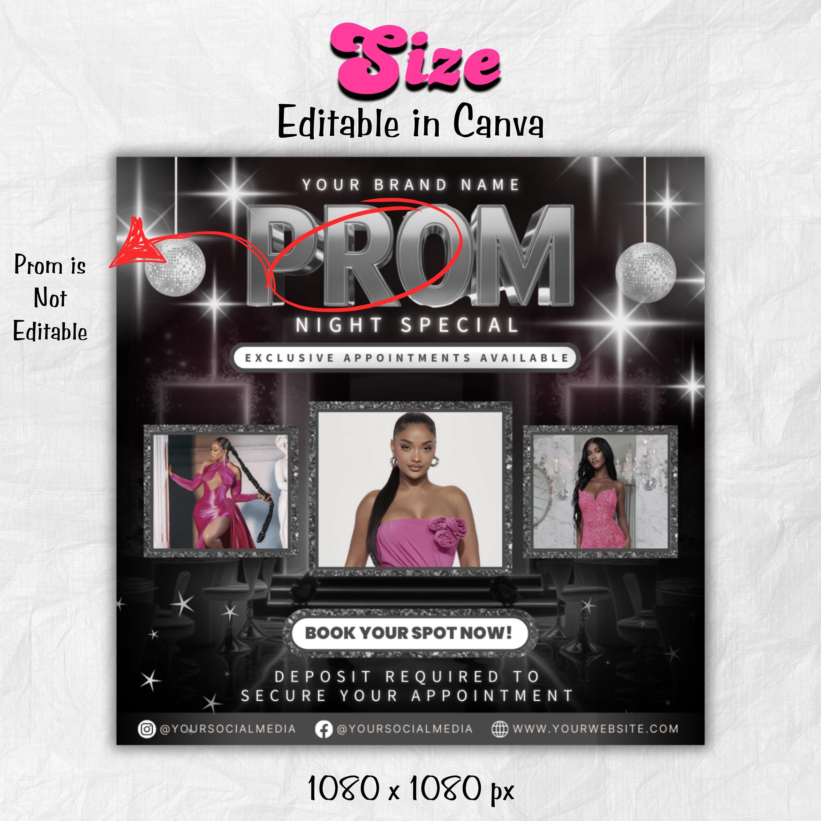 Prom Bookings Flyer, Prom Hair Flyer, Prom Queen MUA Flyer, Prom Flyer, Prom Hairstylist Nails Lashes Makeup MUA Flyer Braids Flyer Canva
