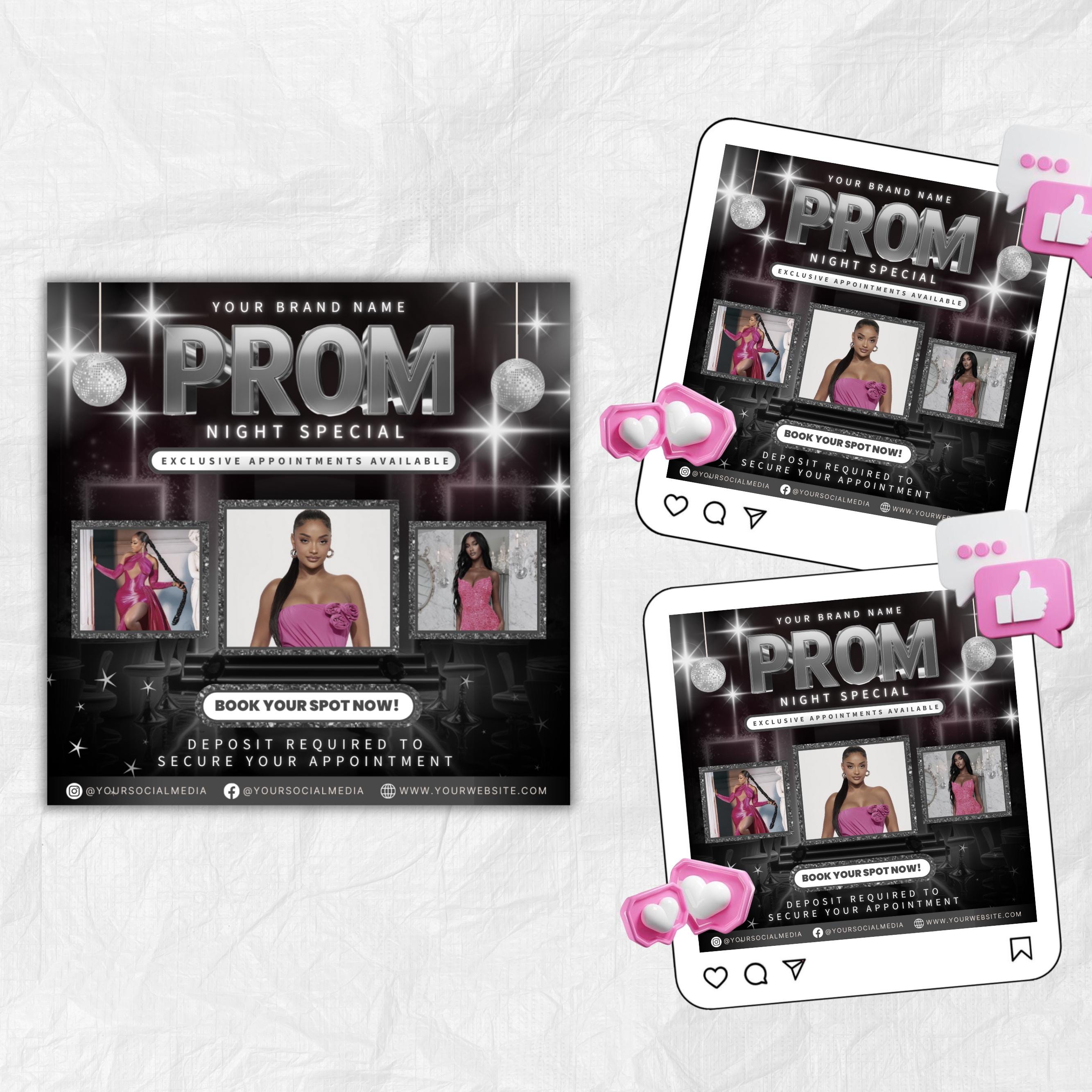 Prom Bookings Flyer, Prom Hair Flyer, Prom Queen MUA Flyer, Prom Flyer, Prom Hairstylist Nails Lashes Makeup MUA Flyer Braids Flyer Canva