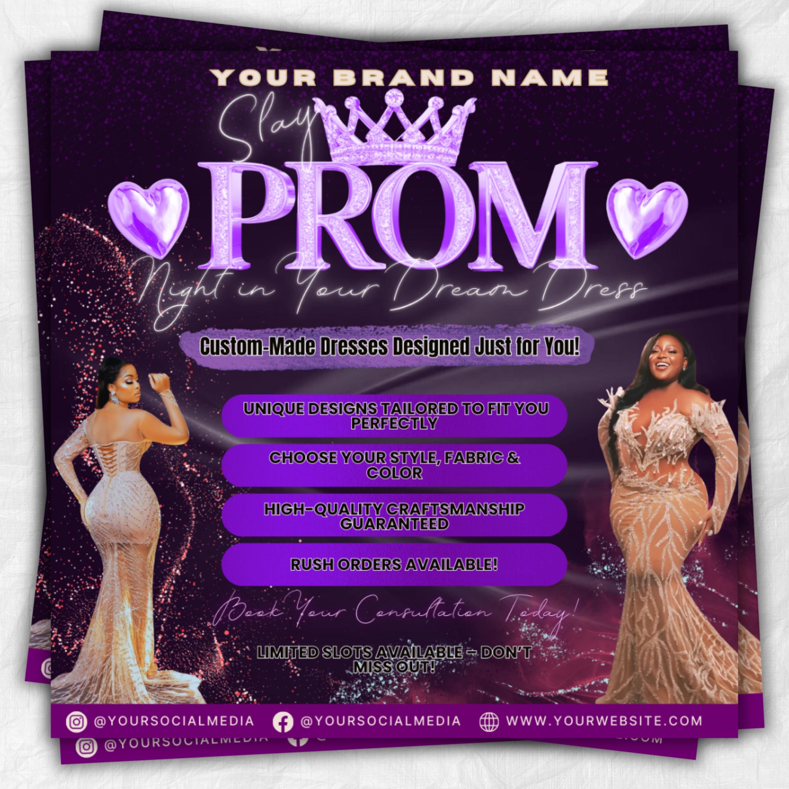 Prom Dress Flyer, Prom Flyer, Prom Flyer Template, Prom Dress flyer Template ,Prom Fashion Flyer,Prom Party Celebration Flyer Canva Template