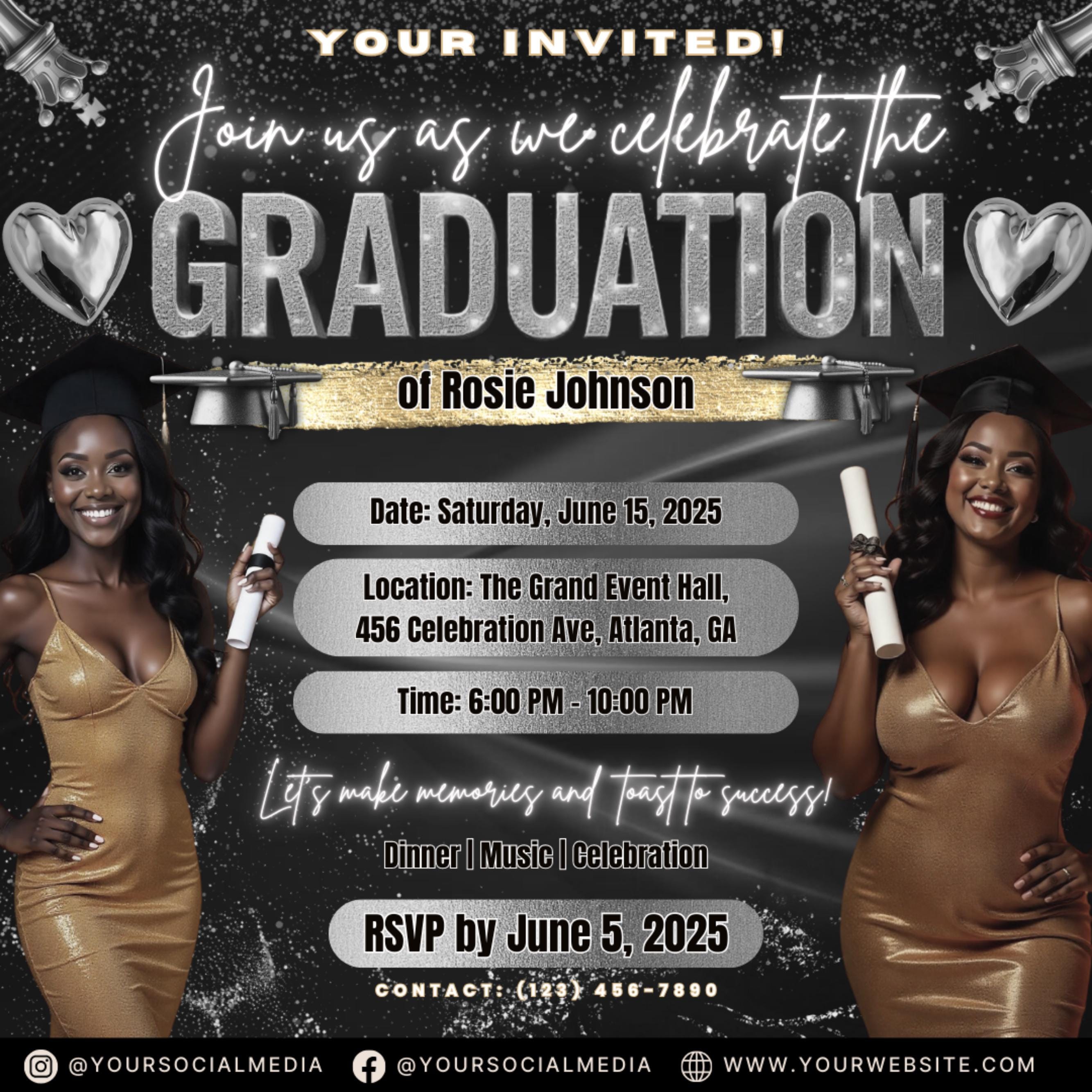 Graduation Party Flyer, Grad Party Invite, Class of 2025, Graduate Invitation, Grad Night Club Flyer, Diy Flyer Template Grad Canva Template