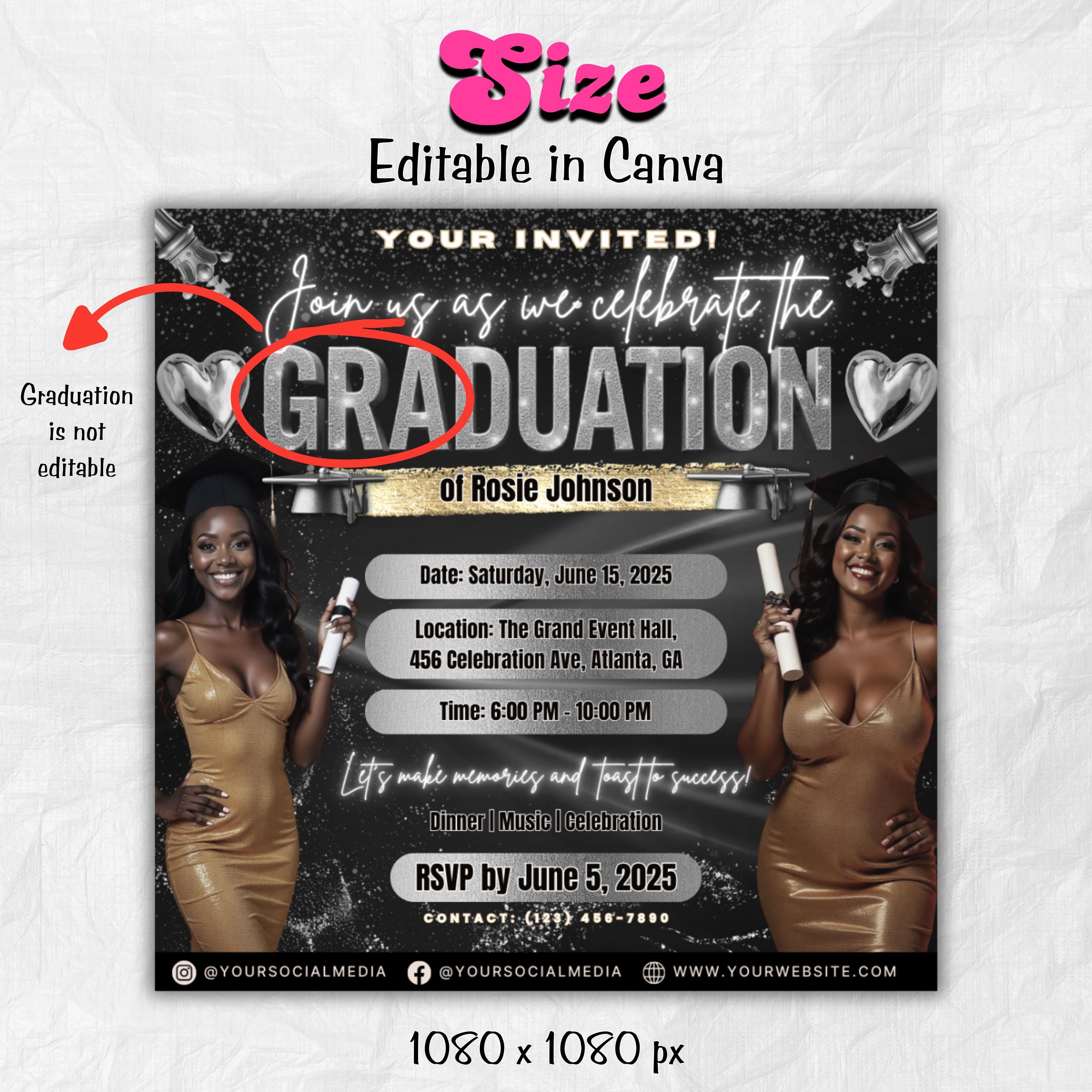 Graduation Party Flyer, Grad Party Invite, Class of 2025, Graduate Invitation, Grad Night Club Flyer, Diy Flyer Template Grad Canva Template