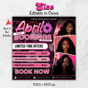 April Booking Flyer Canva Template, Diy April Flyer, Hair Flyer, Easter Booking Flyer, Springs Flyers, April Makeup Flyer, Book Now Flyer