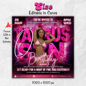 Taurus Season Party Flyer, Birthday Szn Flyer, Taurus Invitation Flyer, Taurus Birthday Event, Social Media Flyer, Premade Flyer Template