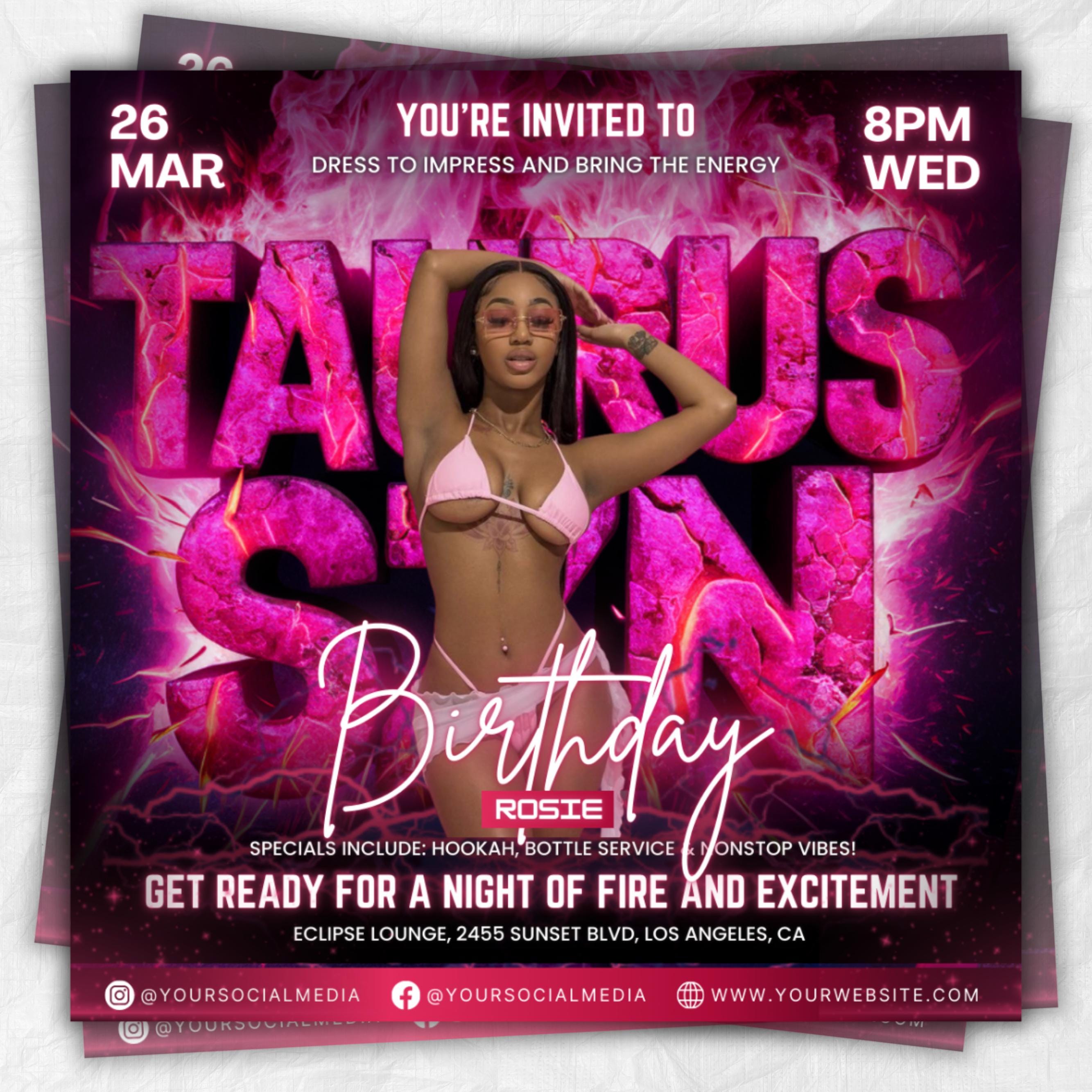 Taurus Season Party Flyer, Birthday Szn Flyer, Taurus Invitation Flyer, Taurus Birthday Event, Social Media Flyer, Premade Flyer Template