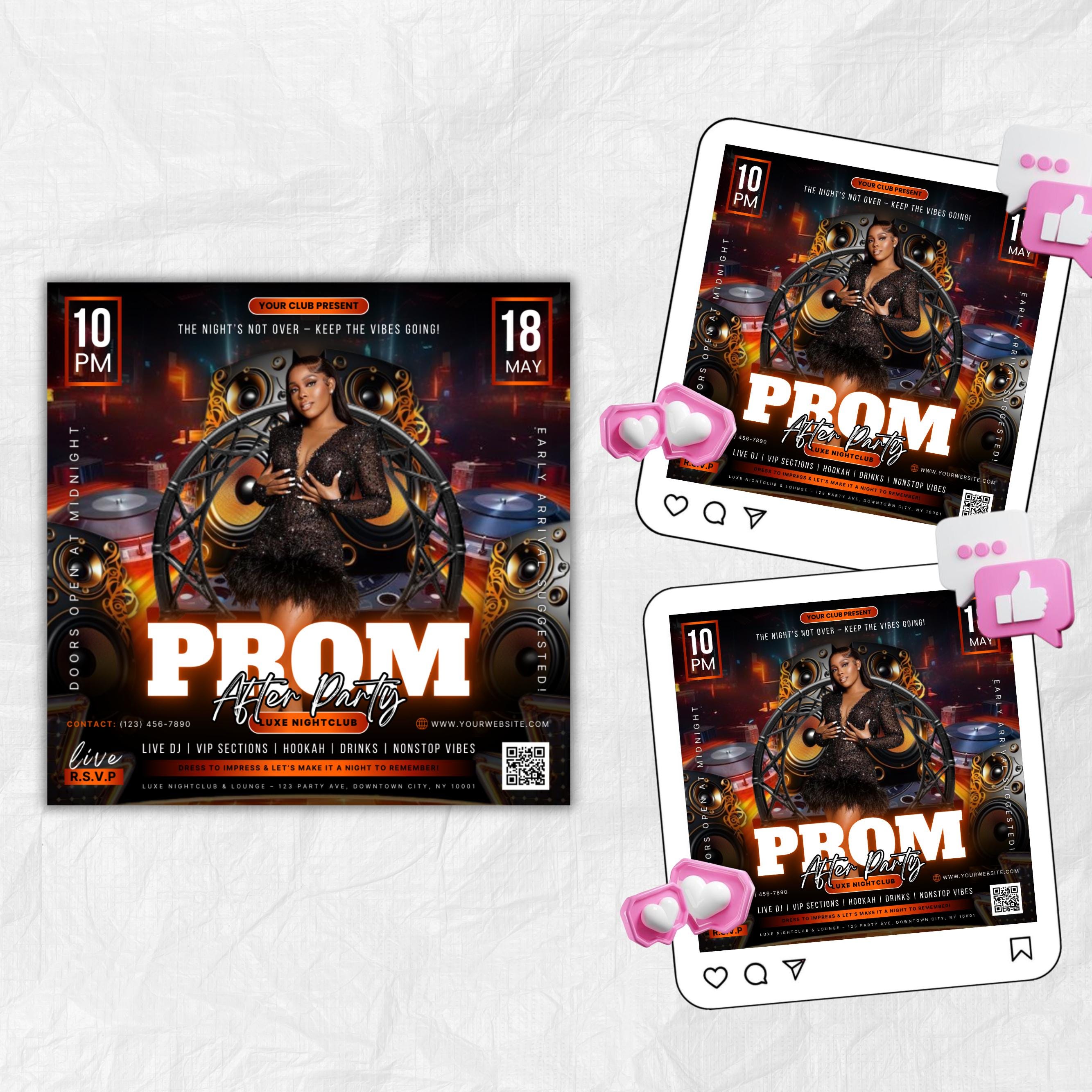 Prom After Party Flyer, College School After Party, Prom Season Flyer, Prom Party Invite, Prom Send Off Party Invitation, Canva Template