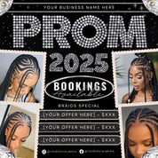 Prom Bookings Flyer, Prom Hair Flyer, Prom Queen MUA Flyer, Prom Flyer, Prom Hairstylist Nails Lashes Makeup MUA Flyer Braids Flyer Canva