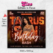Taurus Season Party Flyer, Birthday Szn Flyer, Taurus Invitation Flyer, Taurus Birthday Event, Social Media Flyer, Premade Flyer Template