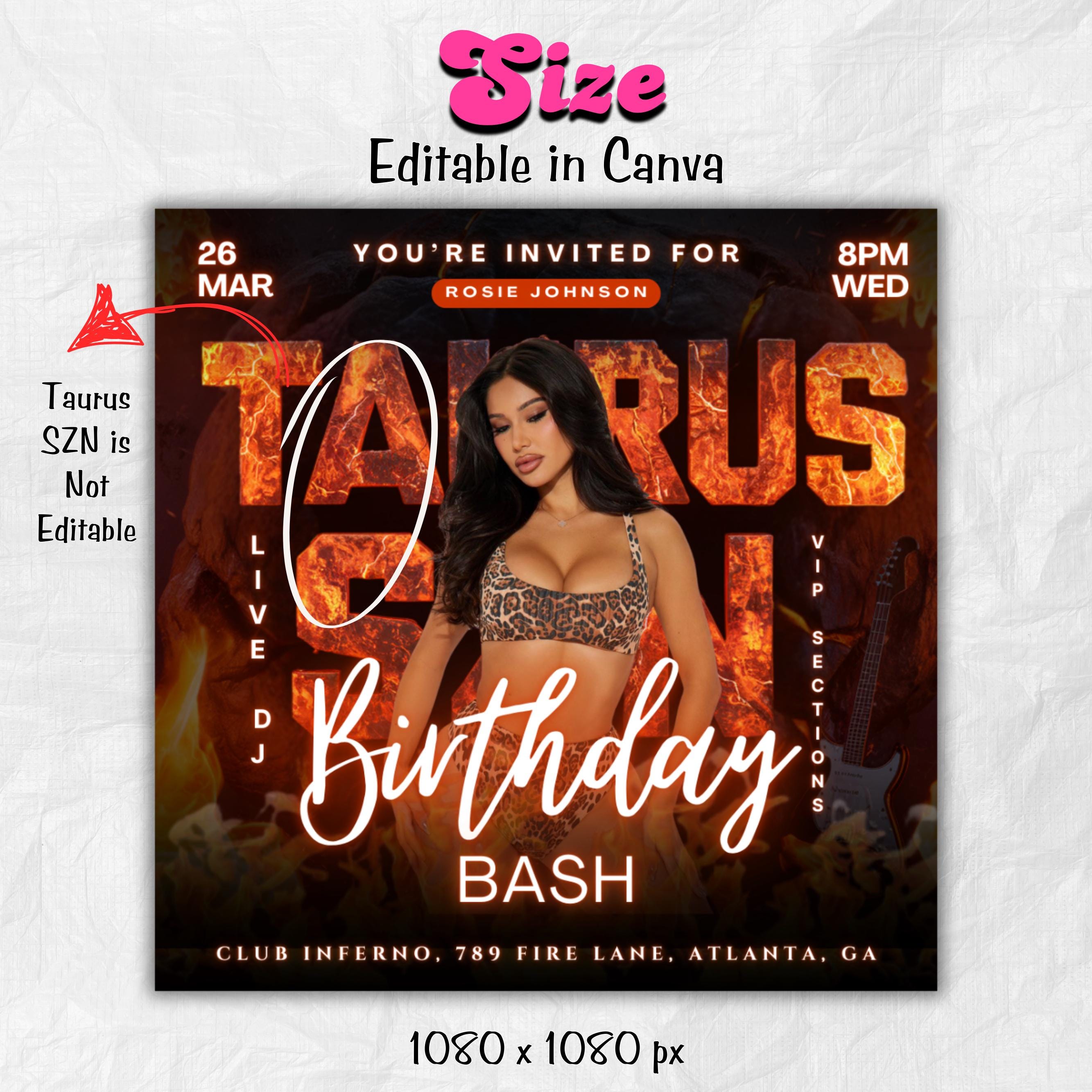 Taurus Season Party Flyer, Birthday Szn Flyer, Taurus Invitation Flyer, Taurus Birthday Event, Social Media Flyer, Premade Flyer Template