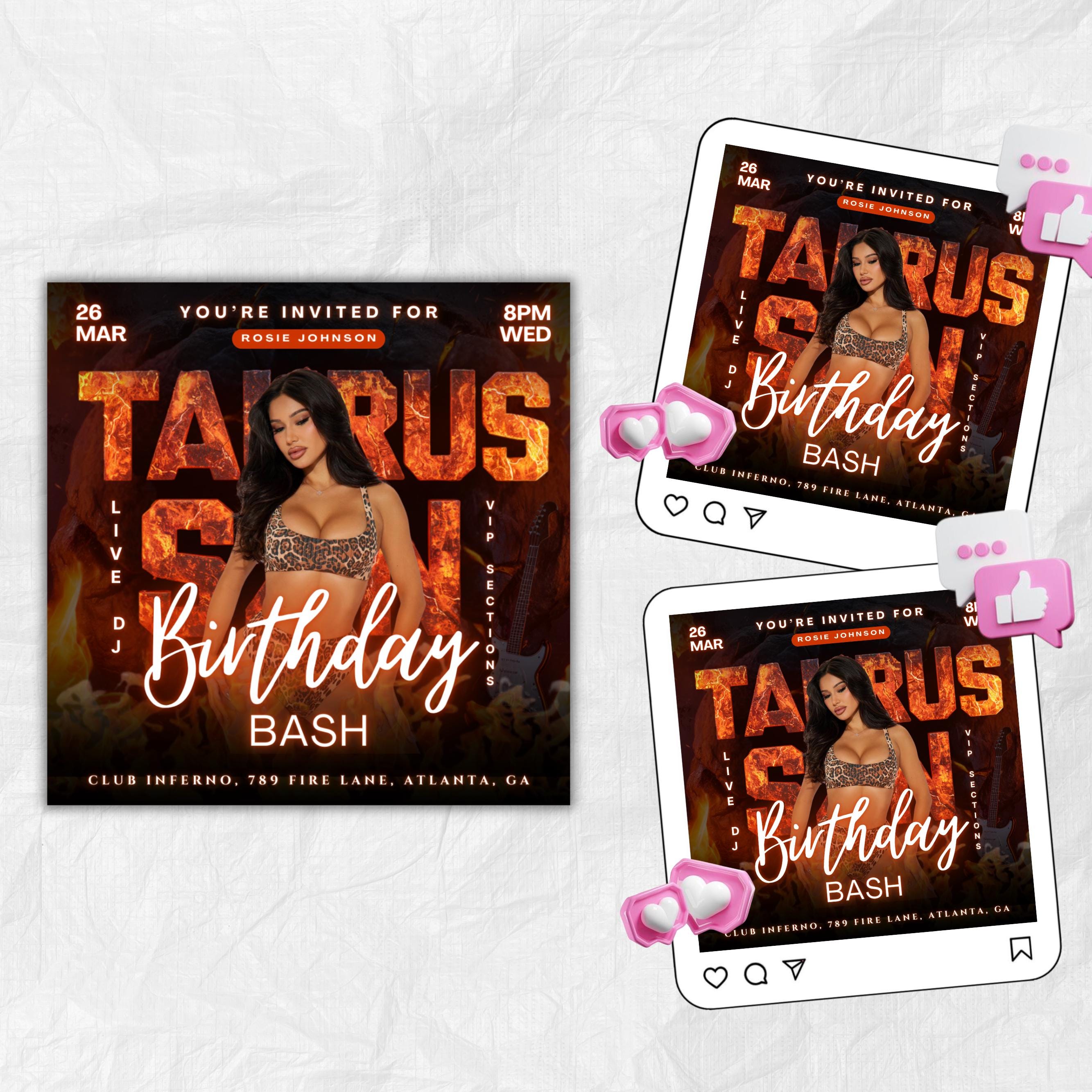 Taurus Season Party Flyer, Birthday Szn Flyer, Taurus Invitation Flyer, Taurus Birthday Event, Social Media Flyer, Premade Flyer Template