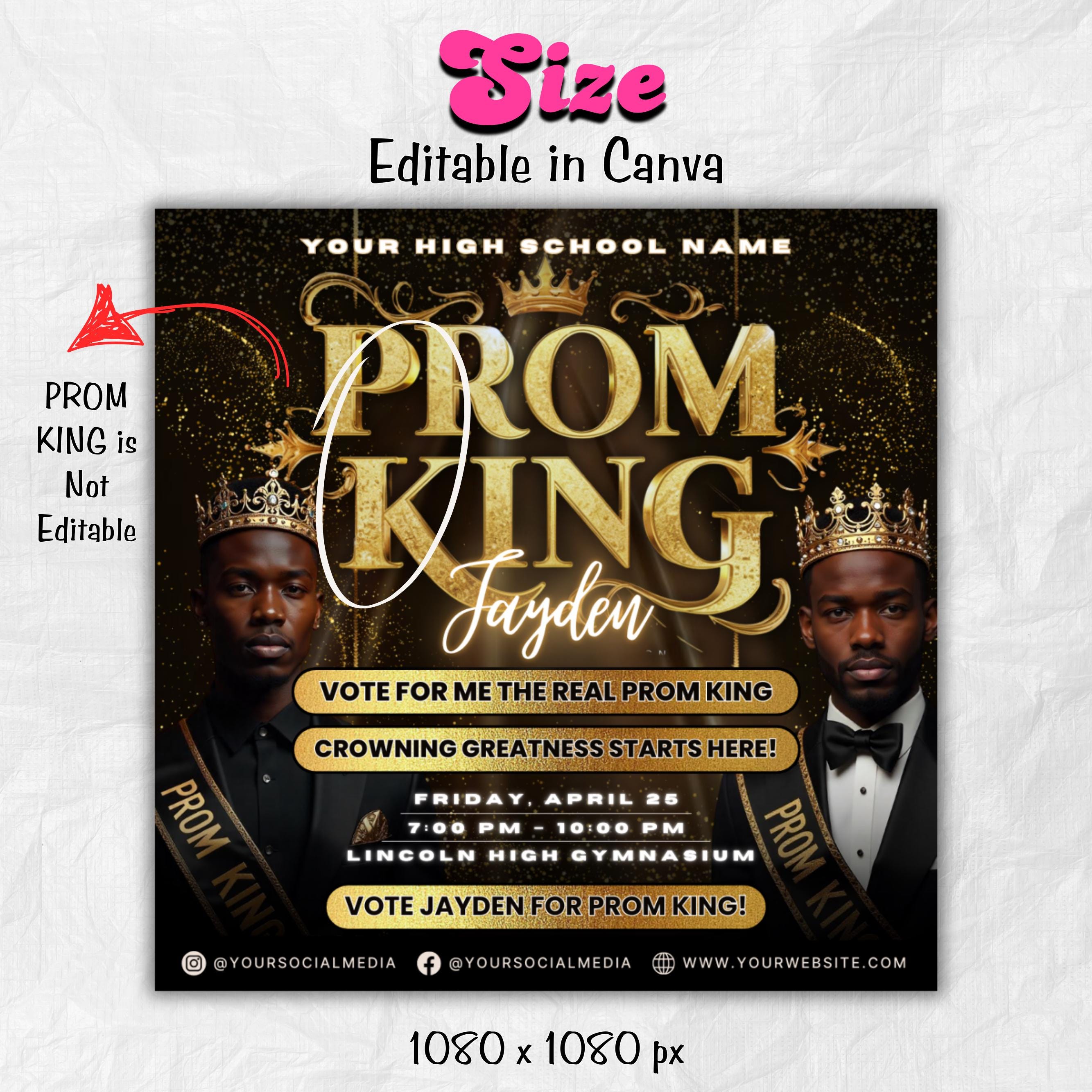 prom king flyer, prom and graduation flyer,vote 4 me prom king flyer,prom party flyer,vote prom king,vote king prom,black& gold king flyer