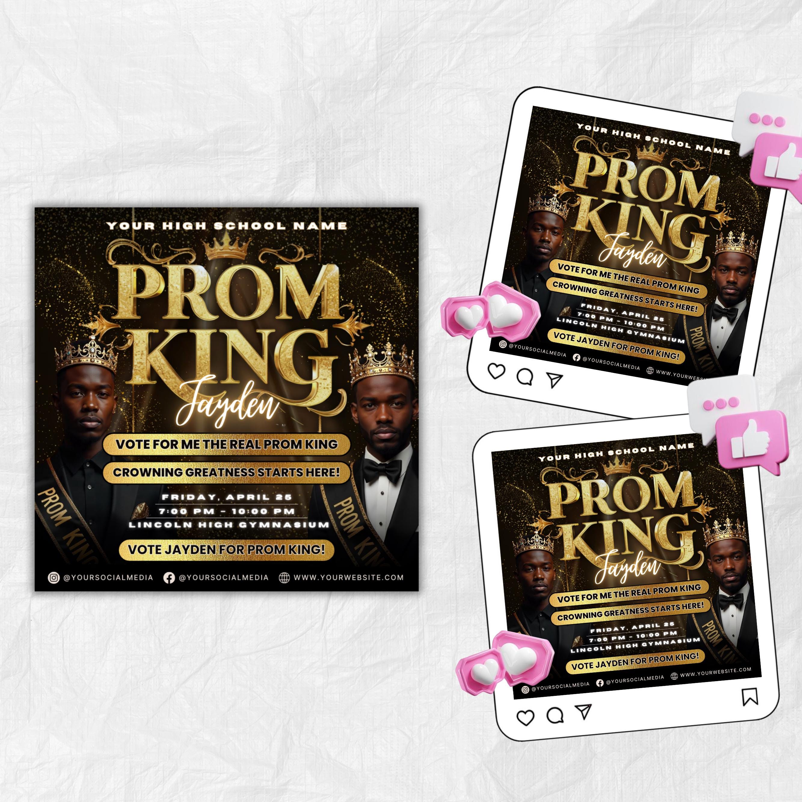 prom king flyer, prom and graduation flyer,vote 4 me prom king flyer,prom party flyer,vote prom king,vote king prom,black& gold king flyer