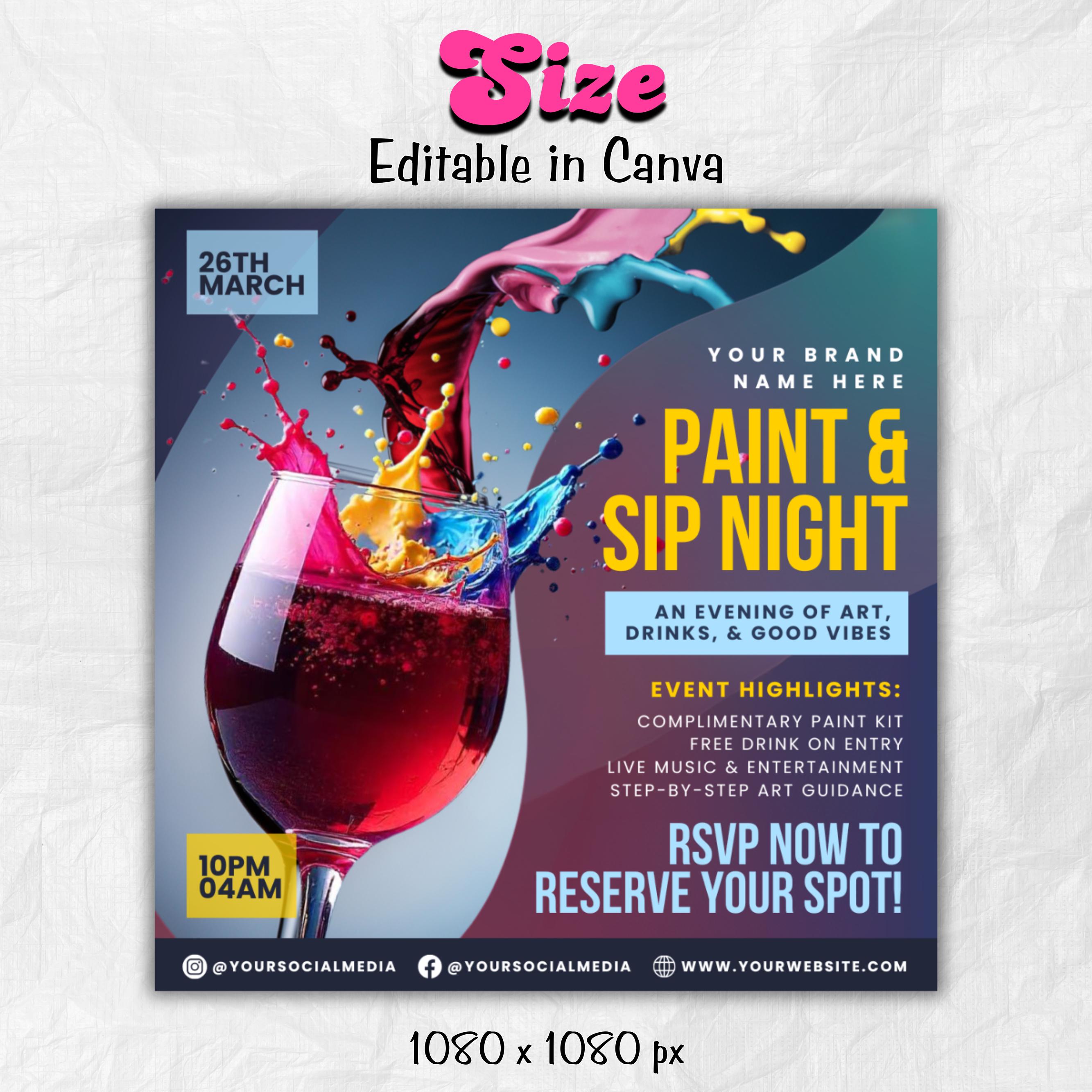 Paint and Sip Flyer, Paint Party Flyer, DIY Flyer Template Design, Premade Business Event Flyer, Sip and Shop Flyer, Canva Template,Editable