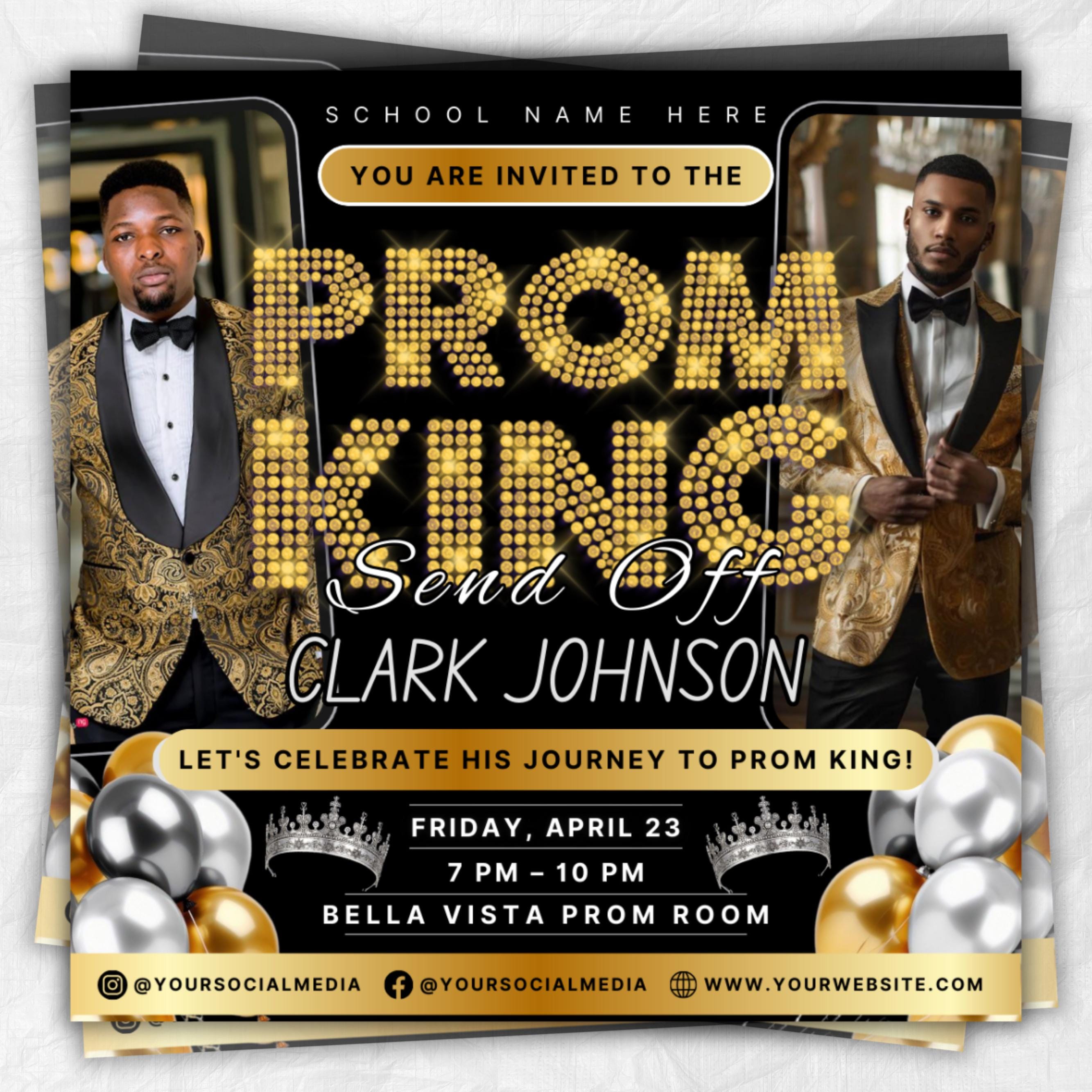 Vote for Prom King Flyer, Prom Send Off Flyer, Prom Invitation Flyer, Prom King Flyer, Graduation Flyer, Prom King Template, Canva Template