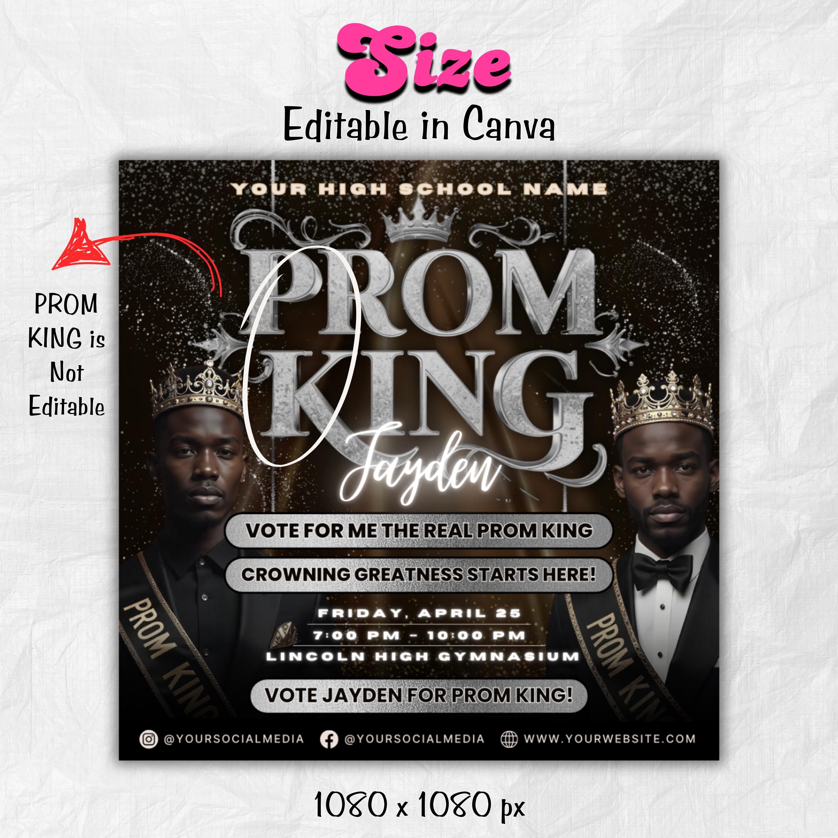 Vote for Prom King Flyer, Prom Send Off Flyer, Prom Invitation Flyer, Prom King Flyer, Graduation Flyer, Prom King Template, Canva Template