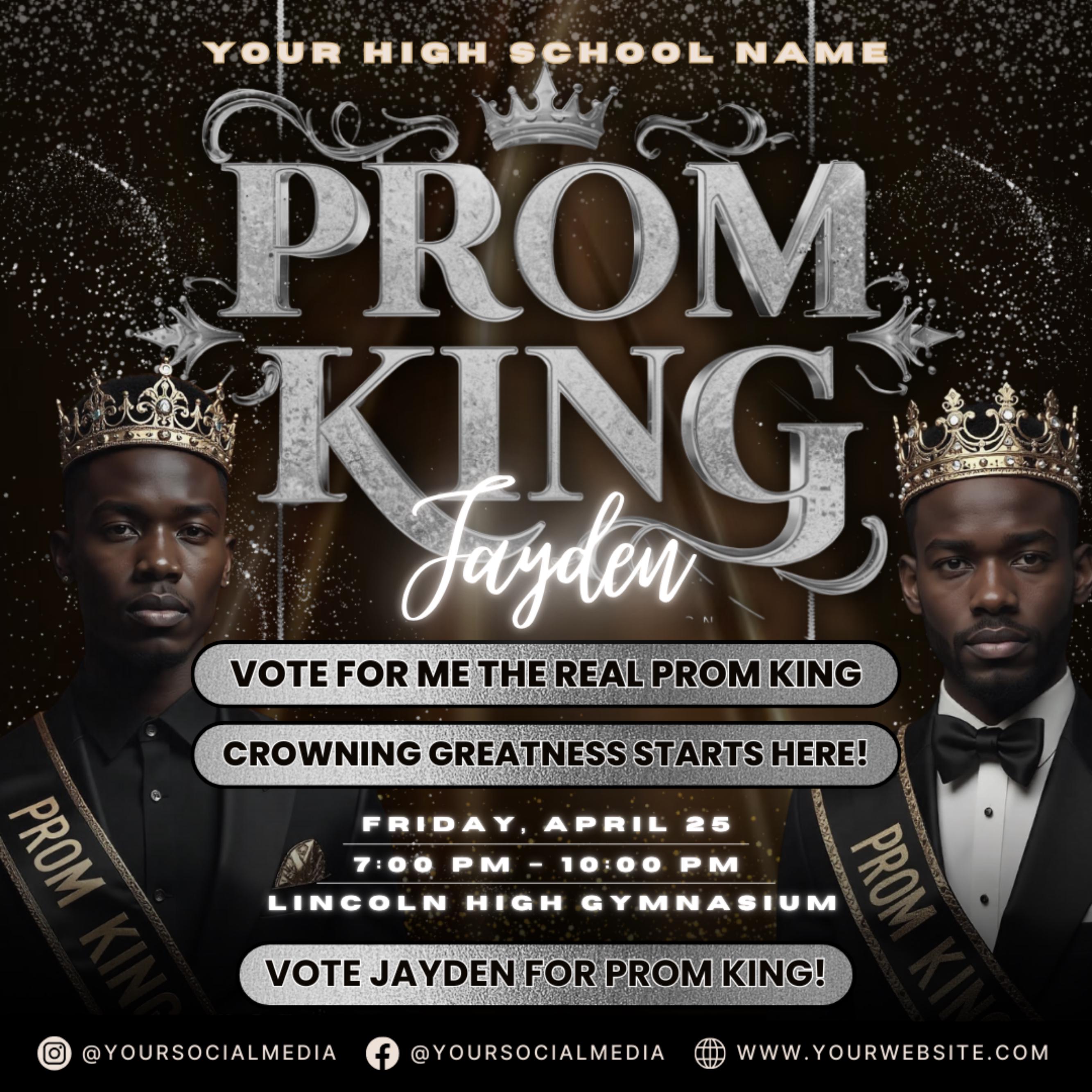 Vote for Prom King Flyer, Prom Send Off Flyer, Prom Invitation Flyer, Prom King Flyer, Graduation Flyer, Prom King Template, Canva Template