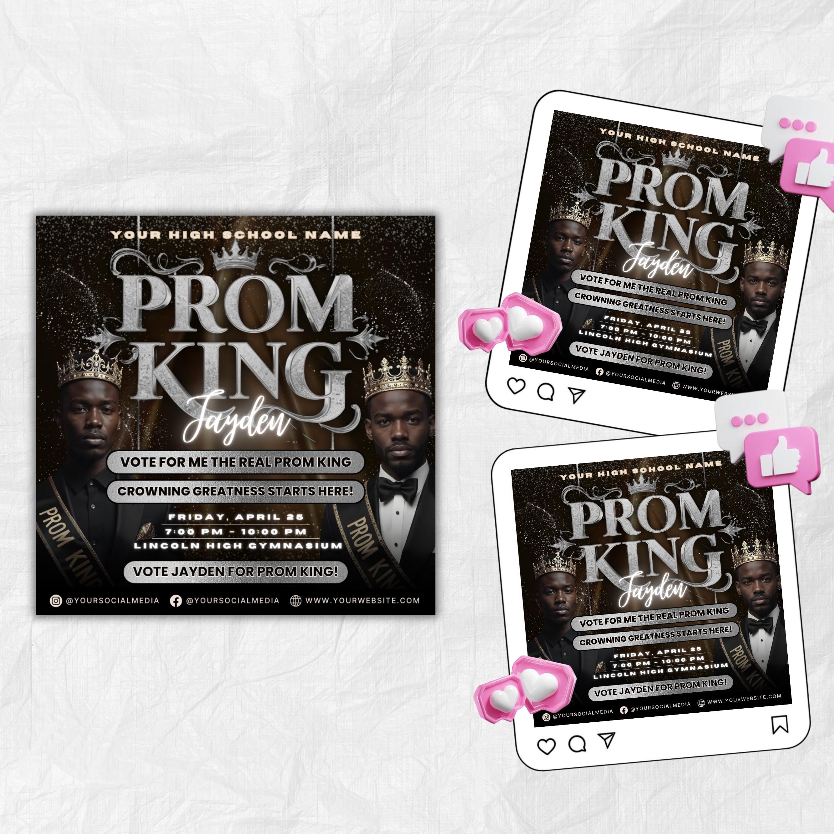 Vote for Prom King Flyer, Prom Send Off Flyer, Prom Invitation Flyer, Prom King Flyer, Graduation Flyer, Prom King Template, Canva Template