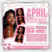 April Booking Flyer Canva Template, Diy April Flyer, Hair Flyer, Easter Booking Flyer, Springs Flyers, April Makeup Flyer, Book Now Flyer