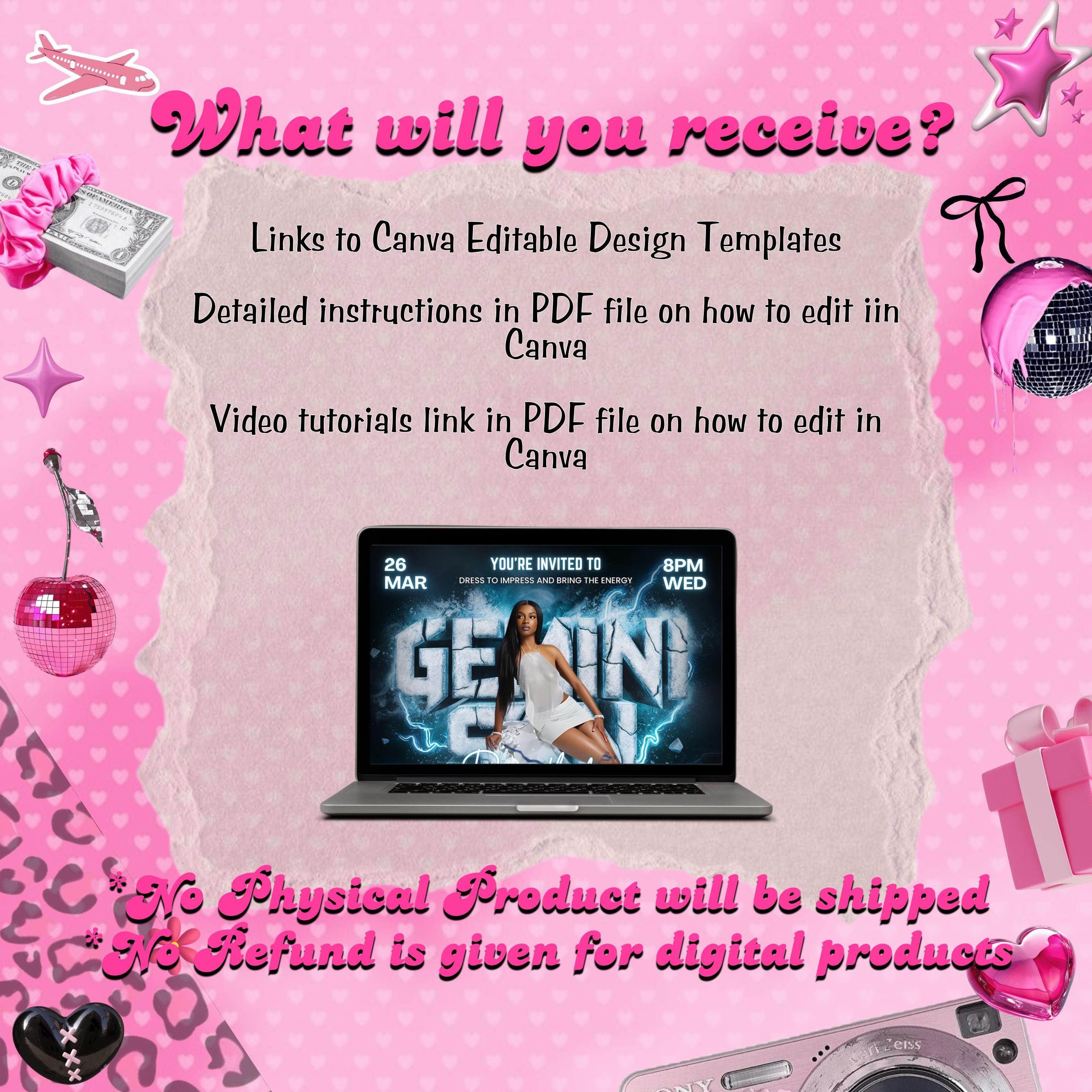 Gemini Season Party Flyer, Birthday Szn Flyer, Gemini Invitation Flyer, Gemini Birthday Event, Social Media Flyer, Premade Flyer Template
