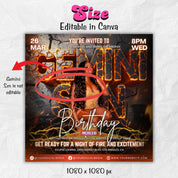 Gemini Season Party Flyer, Birthday Szn Flyer, Gemini Invitation Flyer, Gemini Birthday Event, Social Media Flyer, Premade Flyer Template