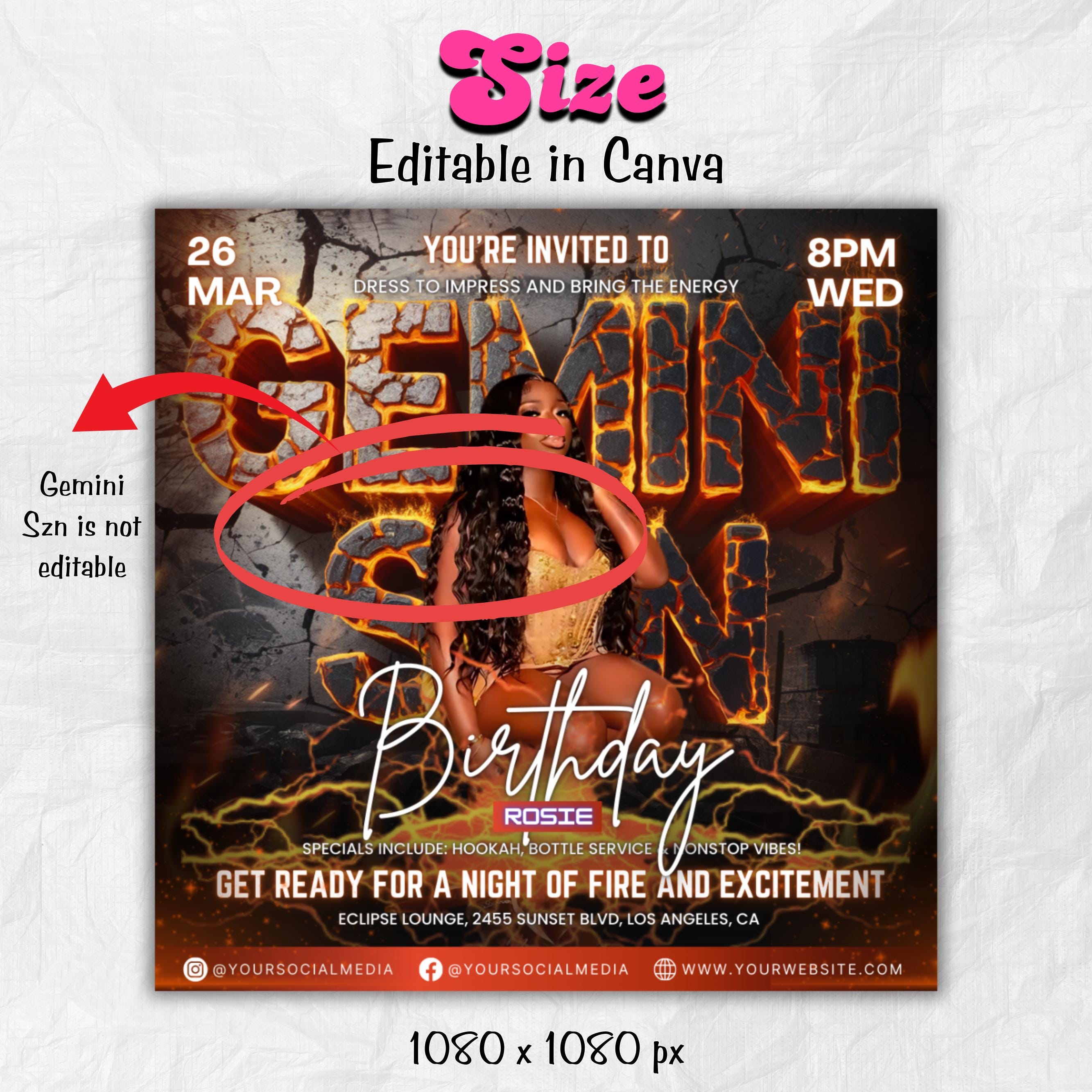 Gemini Season Party Flyer, Birthday Szn Flyer, Gemini Invitation Flyer, Gemini Birthday Event, Social Media Flyer, Premade Flyer Template