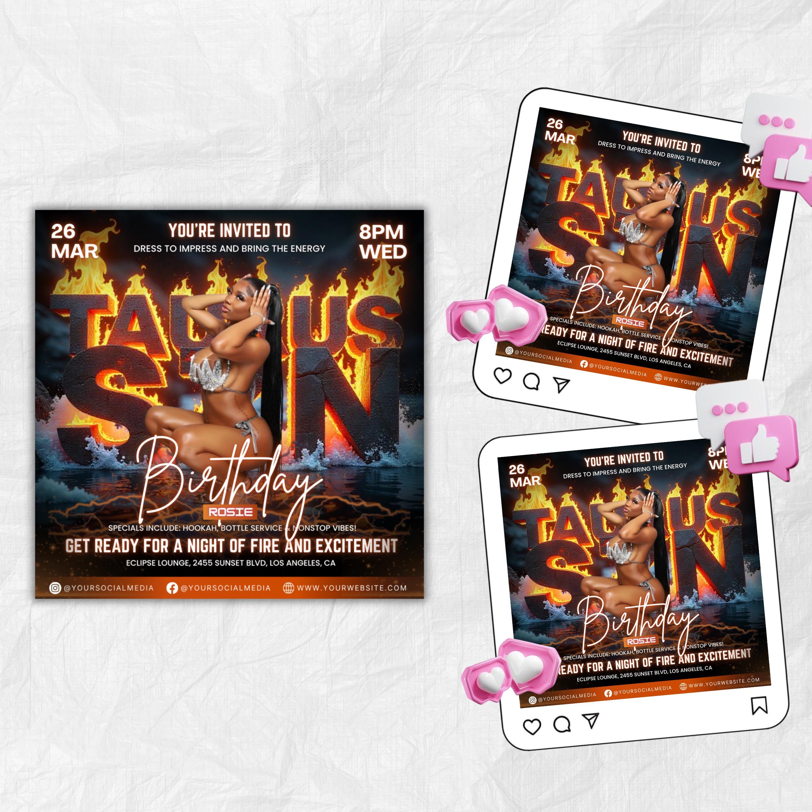 Taurus Season Party Flyer, Birthday Szn Flyer, Taurus Invitation Flyer Taurus Birthday Event, Social Media Flyer, Premade Flyer Template
