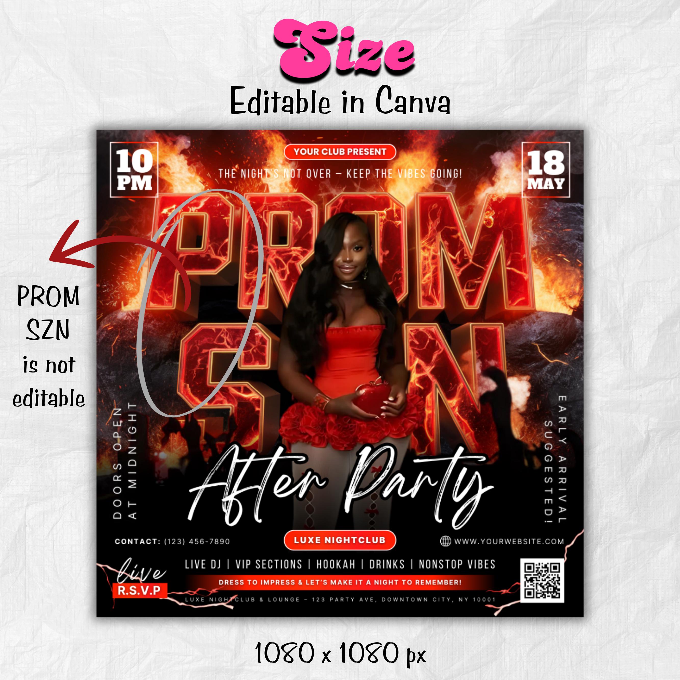 Prom After Party Flyer, College School After Party, Prom Season Flyer, Prom Party Invite, Prom Send Off Party Invitation, Canva Template