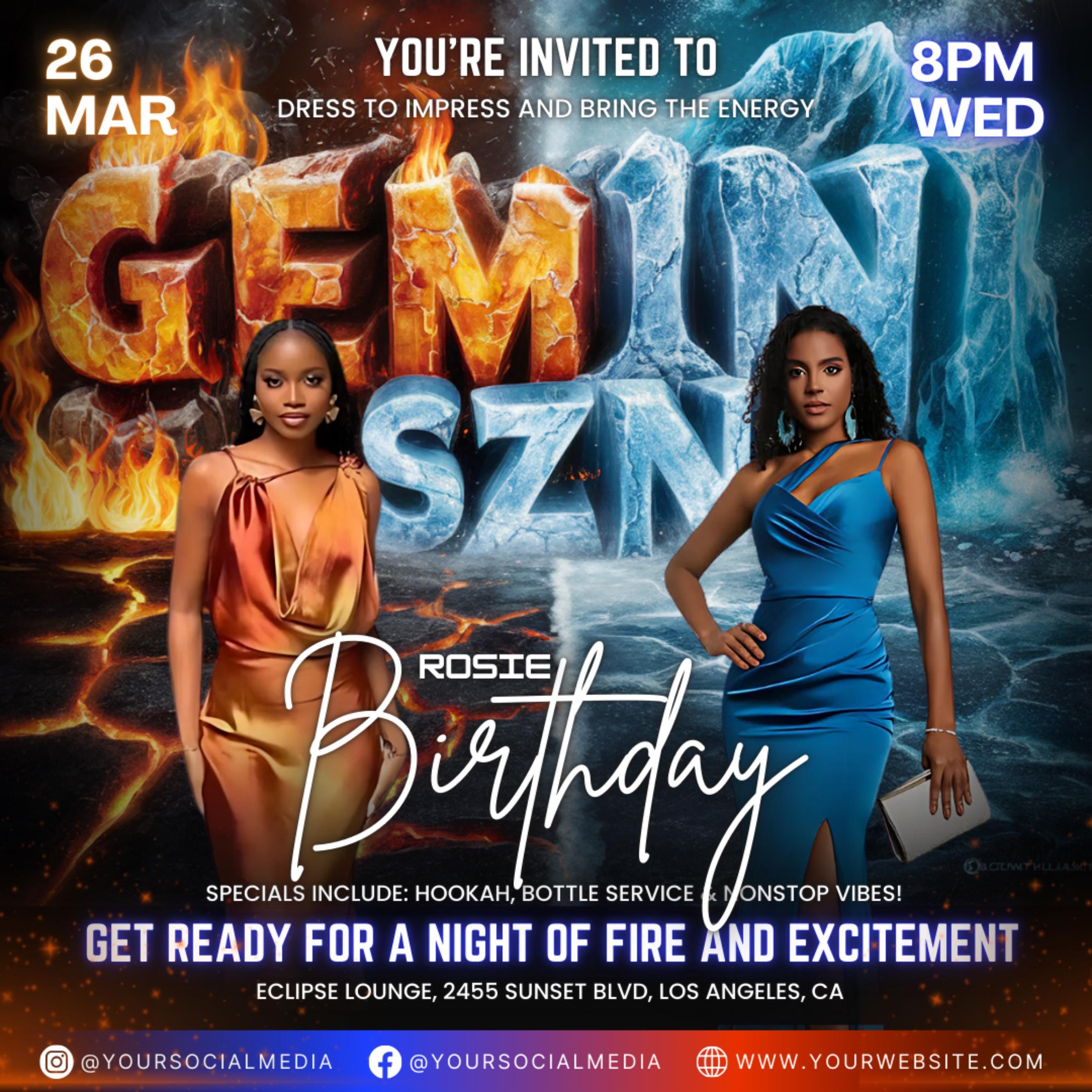 Gemini Season Party Flyer, Birthday Szn Flyer, Gemini Invitation Flyer, Gemini Birthday Event, Social Media Flyer, Premade Flyer Template