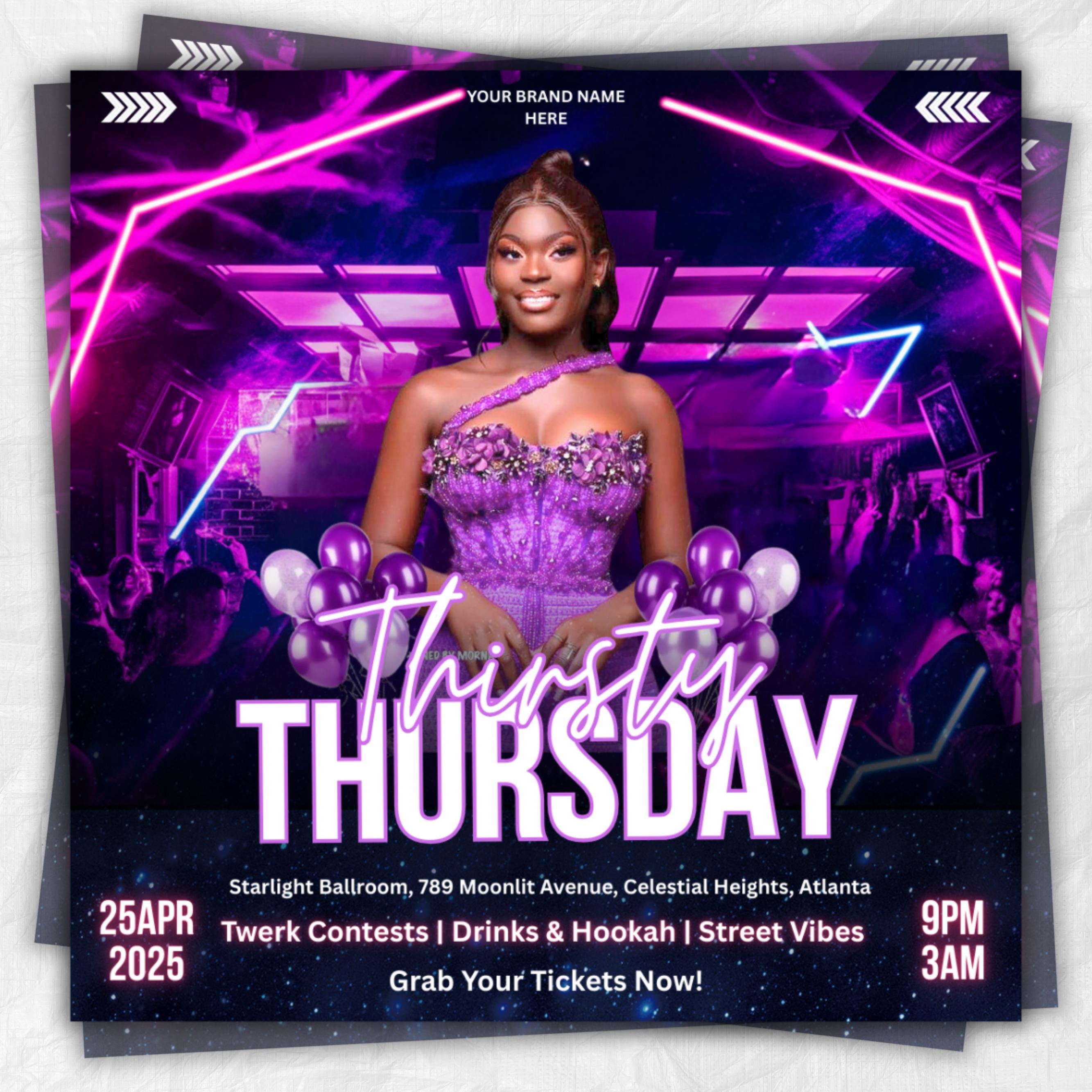 Thirsty Thursday Party Flyer, Editable Thursdays Party Flyer, Thursday Nightclub Flyer, Social Media Flyer, Canva Template, Instant Download