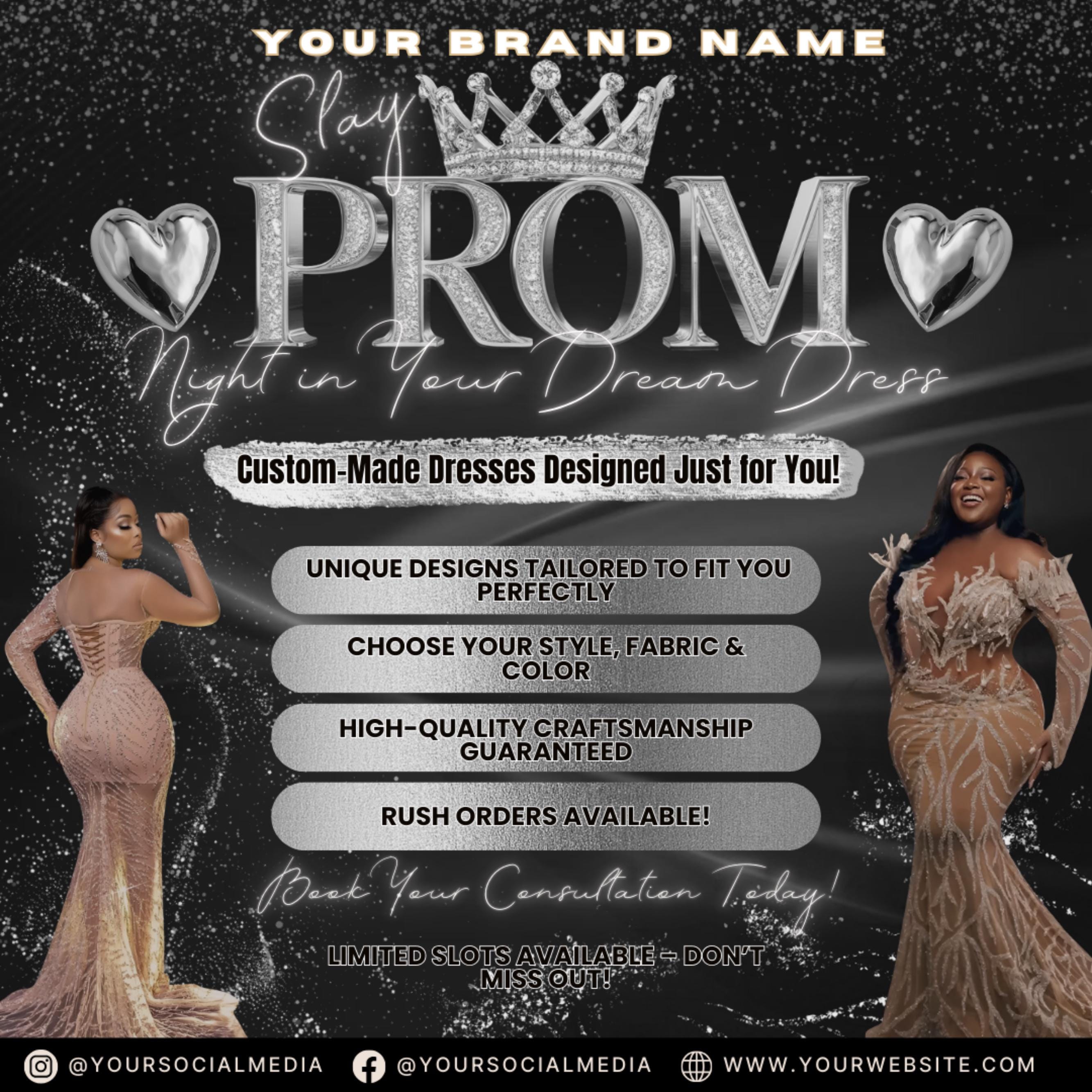 Prom Dress Flyer, Prom Flyer, Prom Flyer Template, Prom Dress flyer Template ,Prom Fashion Flyer,Prom Party Celebration Flyer Canva Template