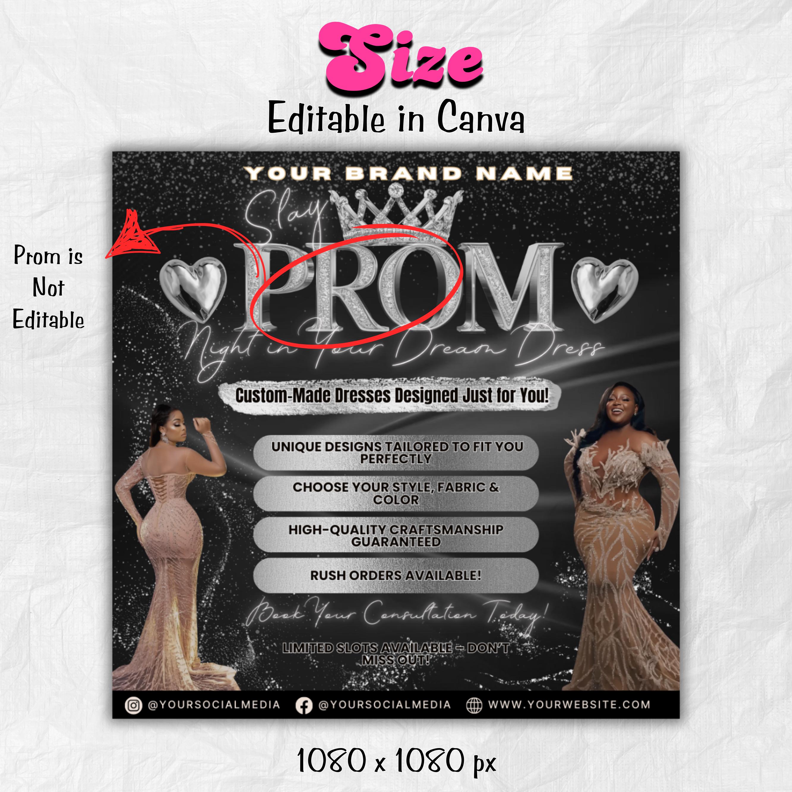 Prom Dress Flyer, Prom Flyer, Prom Flyer Template, Prom Dress flyer Template ,Prom Fashion Flyer,Prom Party Celebration Flyer Canva Template
