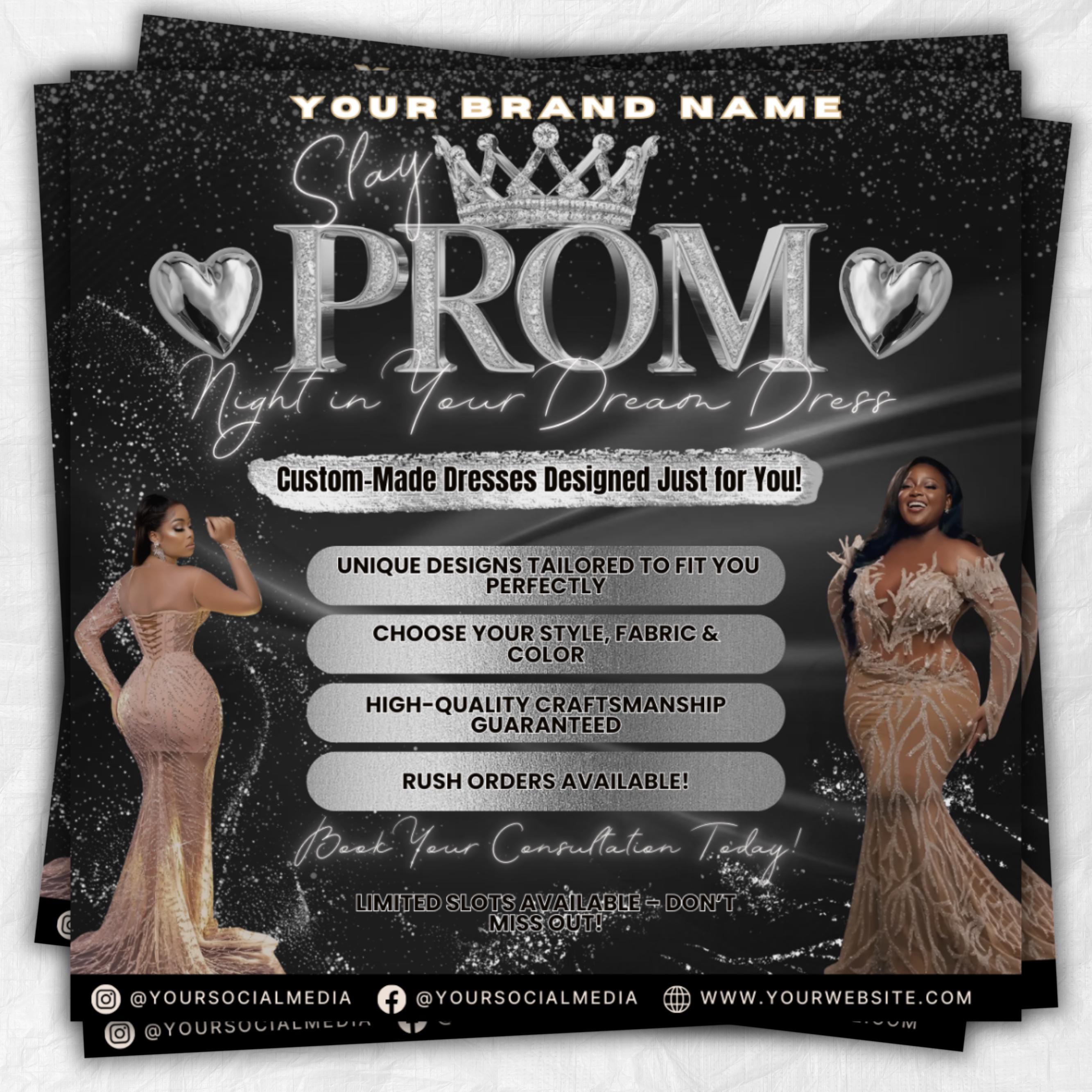 Prom Dress Flyer, Prom Flyer, Prom Flyer Template, Prom Dress flyer Template ,Prom Fashion Flyer,Prom Party Celebration Flyer Canva Template