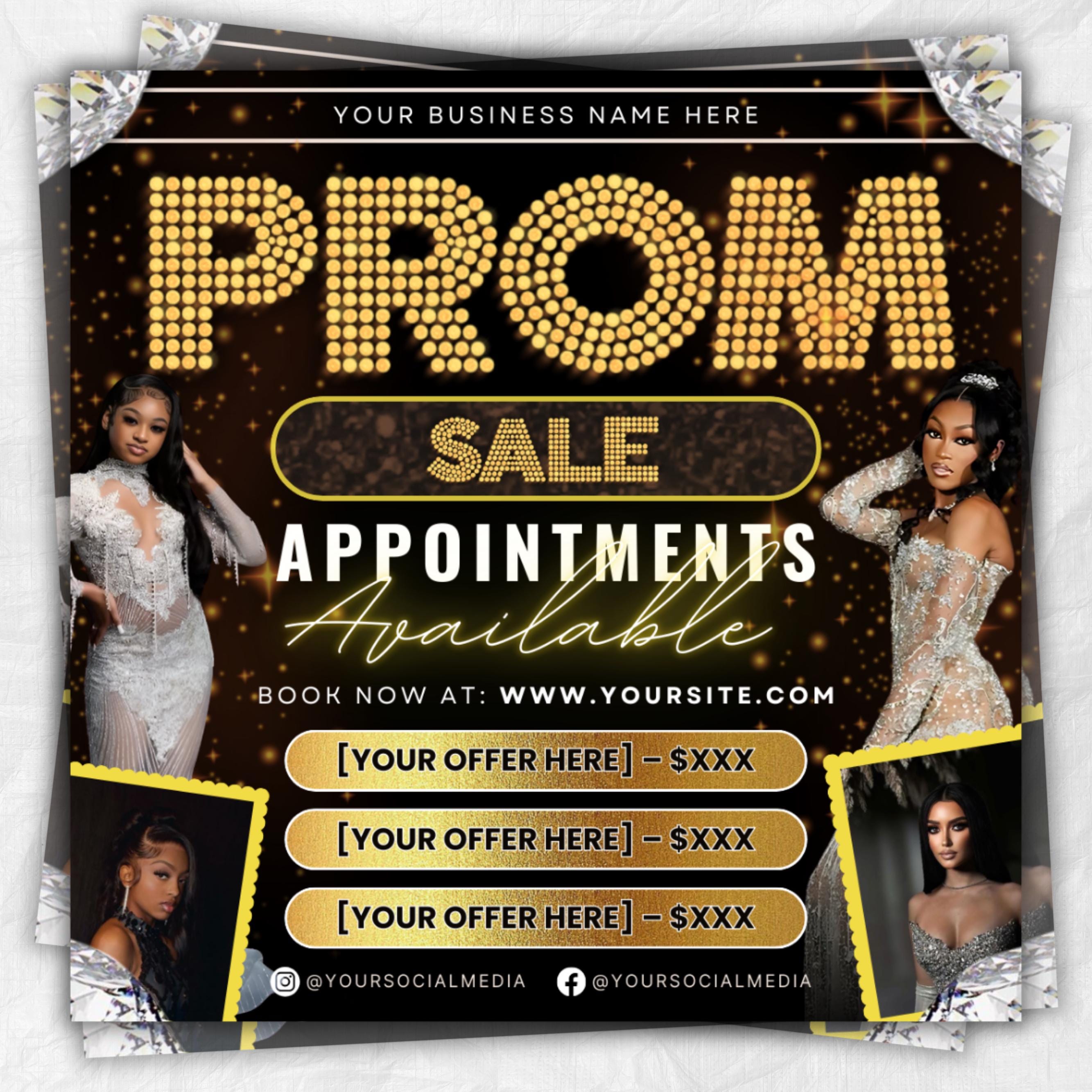 Prom Bookings Flyer, Prom Hair Flyer, Prom Queen MUA Flyer, Prom Flyer, Prom Hairstylist Nails Lashes Makeup MUA Flyer Braids Flyer