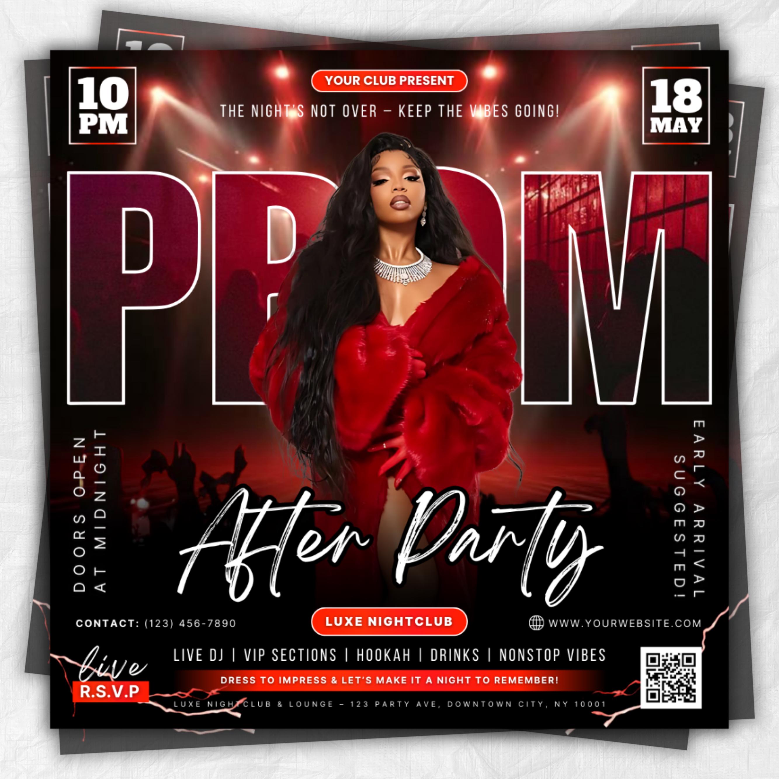 Prom After Party Flyer, College School After Party, Prom Season Flyer, Prom Party Invite, Prom Send Off Party Invitation, Canva Template