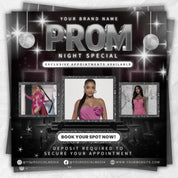 Prom Bookings Flyer, Prom Hair Flyer, Prom Queen MUA Flyer, Prom Flyer, Prom Hairstylist Nails Lashes Makeup MUA Flyer Braids Flyer Canva