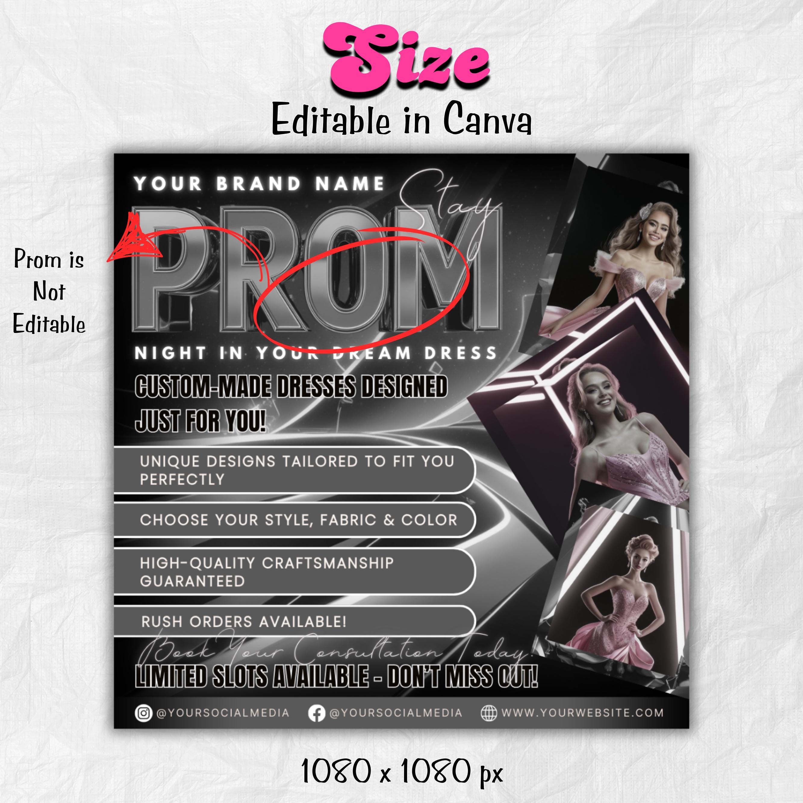 Prom Dress Flyer, Prom Flyer, Prom Flyer Template, Prom Dress flyer Template ,Prom Fashion Flyer,Prom Party Celebration Flyer Canva Template