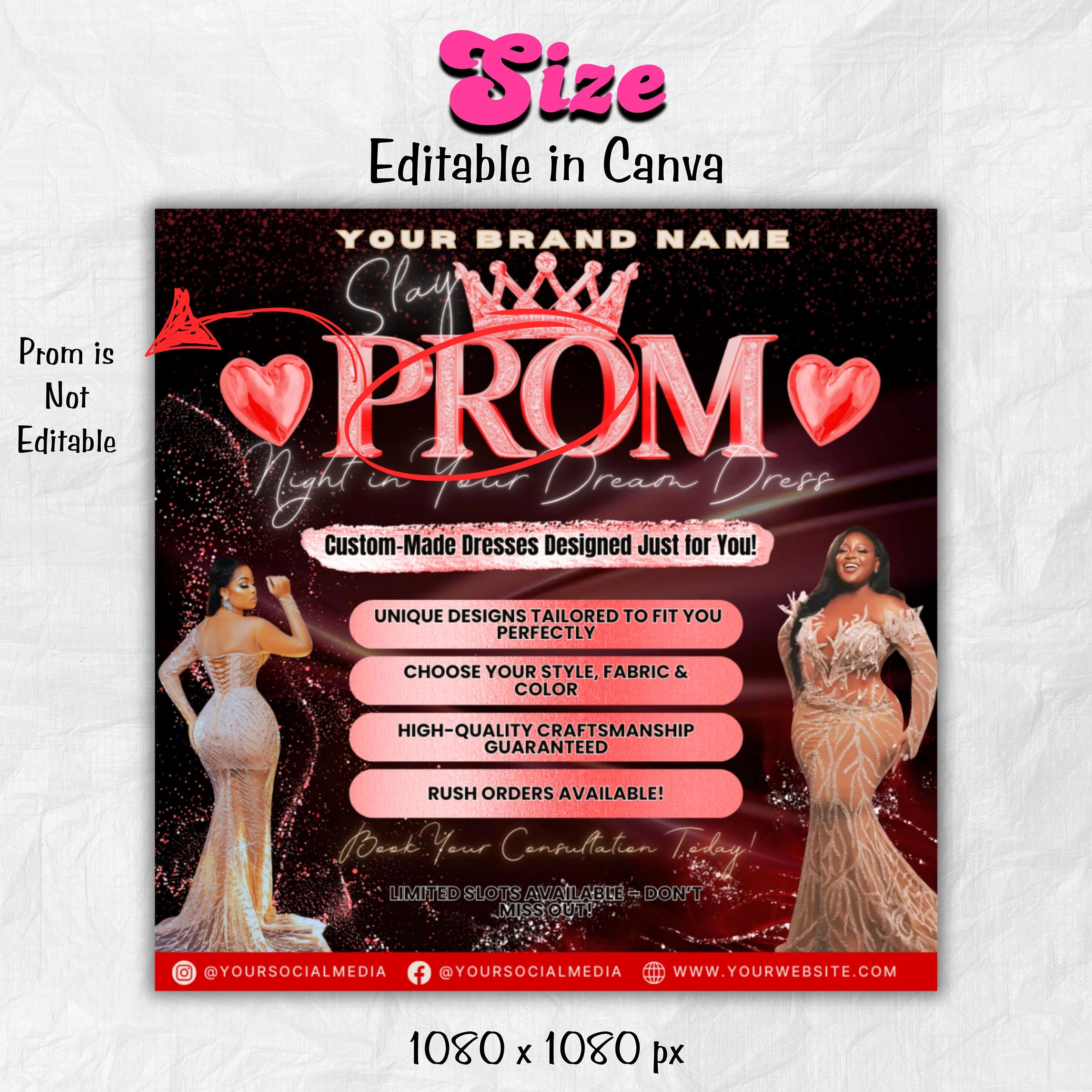 Prom Dress Flyer, Prom Flyer, Prom Flyer Template, Prom Dress flyer Template ,Prom Fashion Flyer,Prom Party Celebration Flyer Canva Template